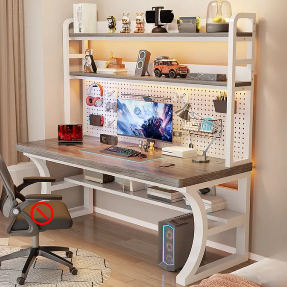 Brown Wooden Computer Desk with Storage Image - 7