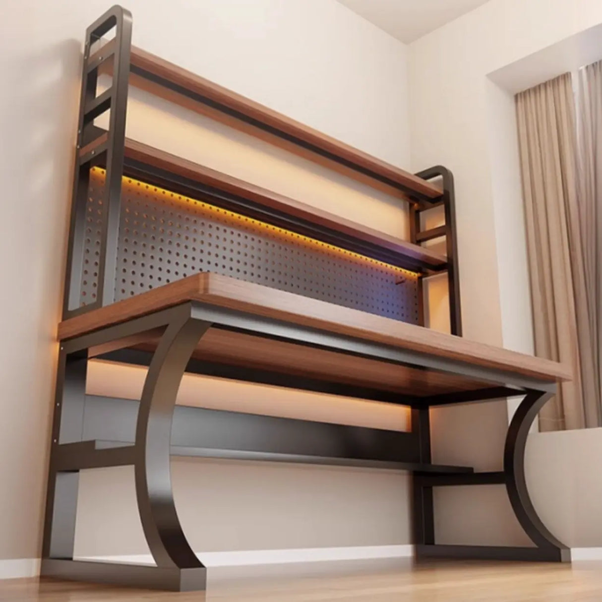 Brown Wooden Computer Desk with Storage Image - 8