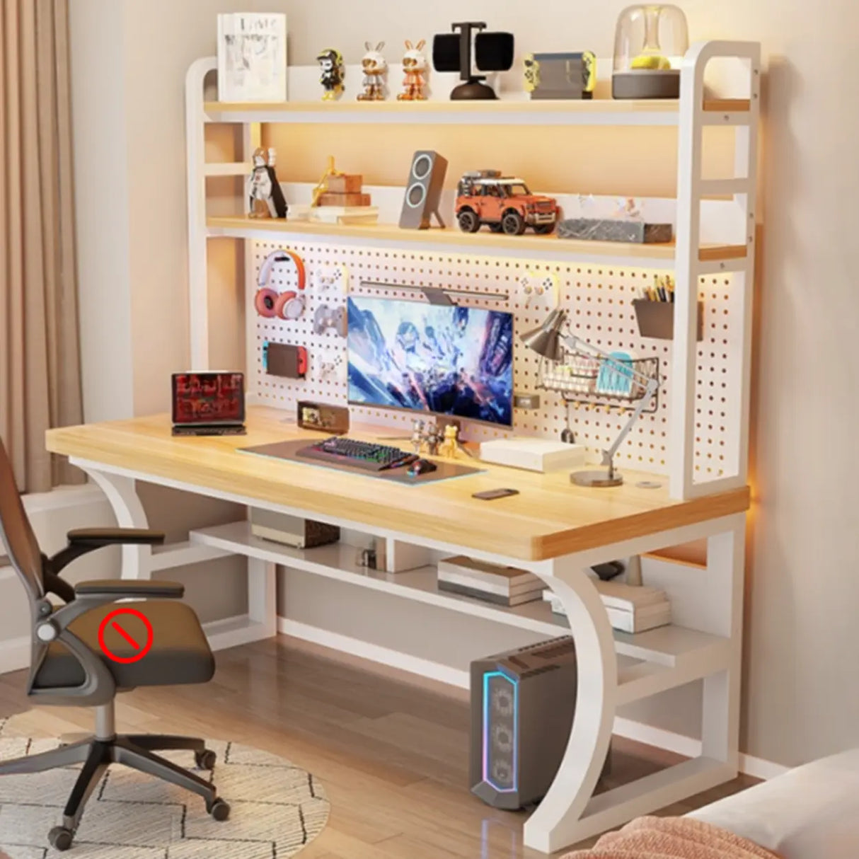 Brown Wooden Computer Desk with Storage Image - 9