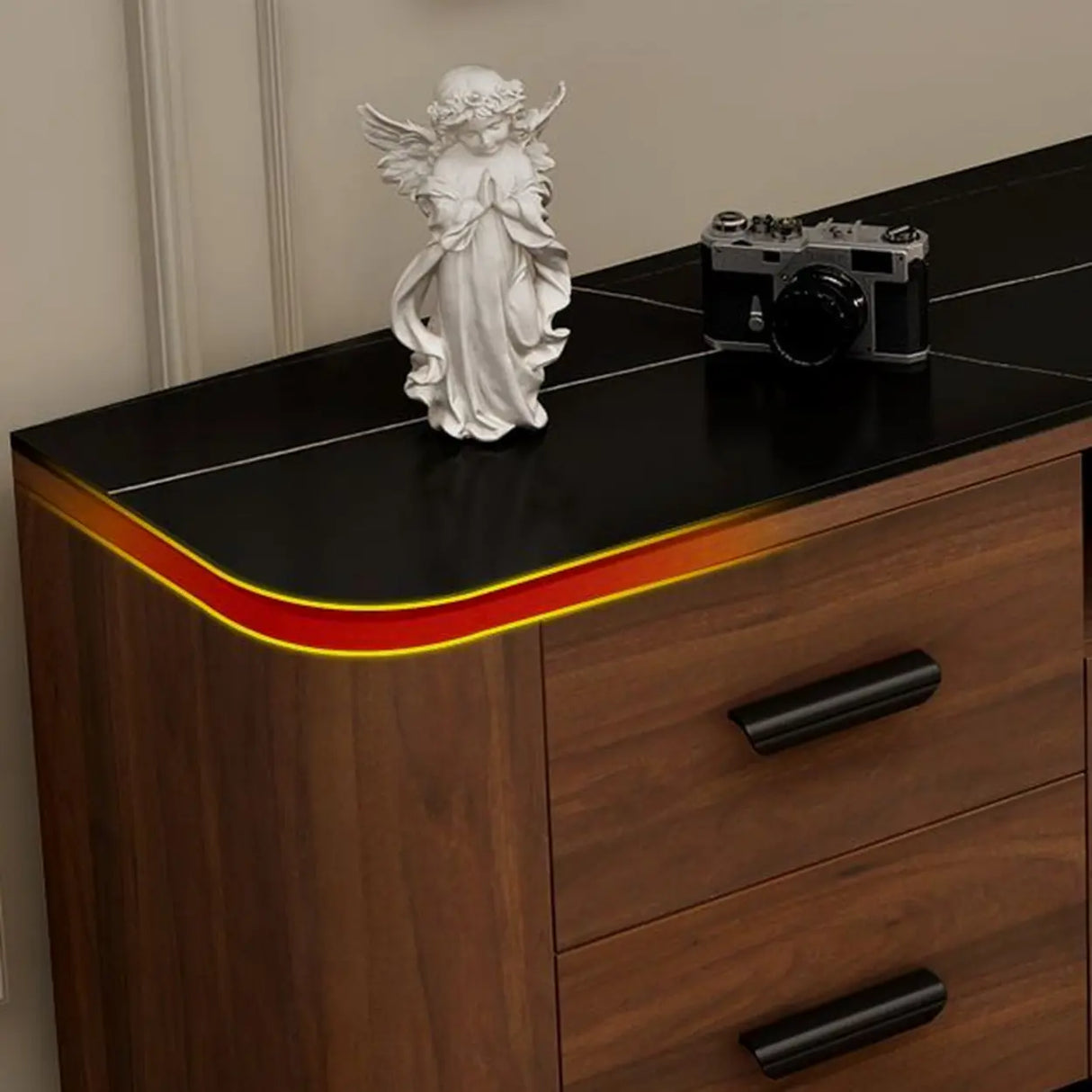 Brown Wooden Drawers Cabinet Rectangular TV Stand Image - 6