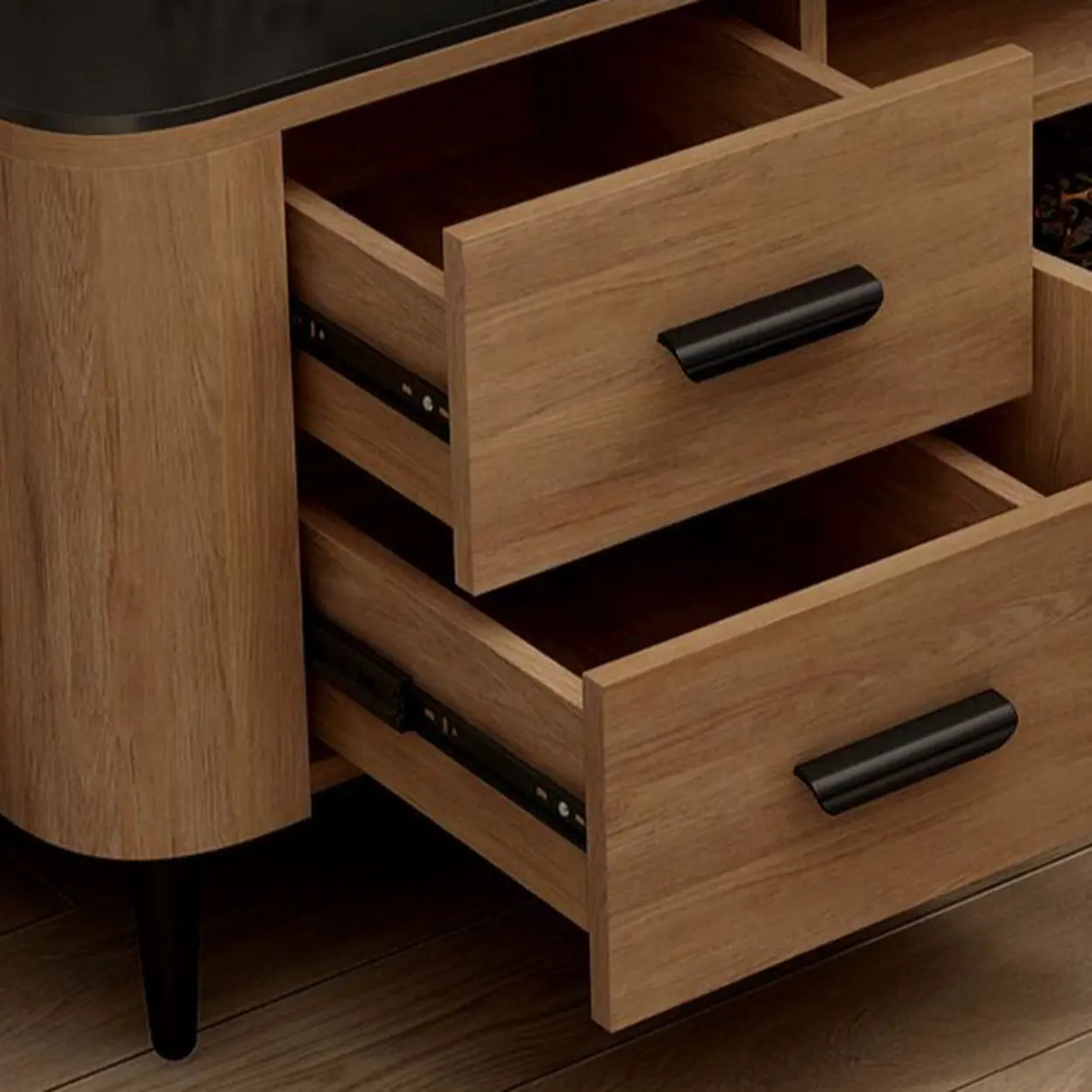 Brown Wooden Drawers Cabinet Rectangular TV Stand Image - 7