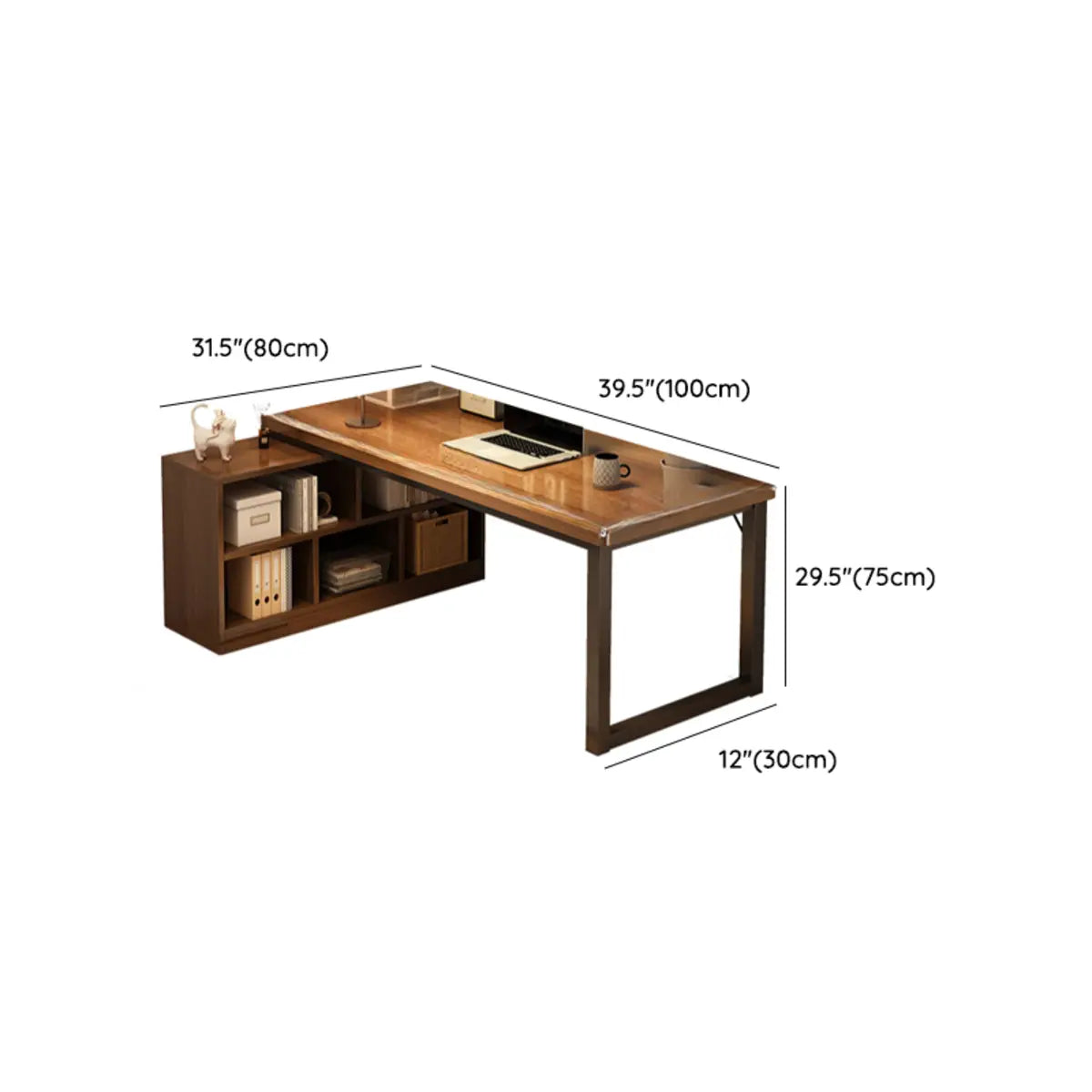 Brown Wooden Exterior Shelf L-Shaped Writing Desk