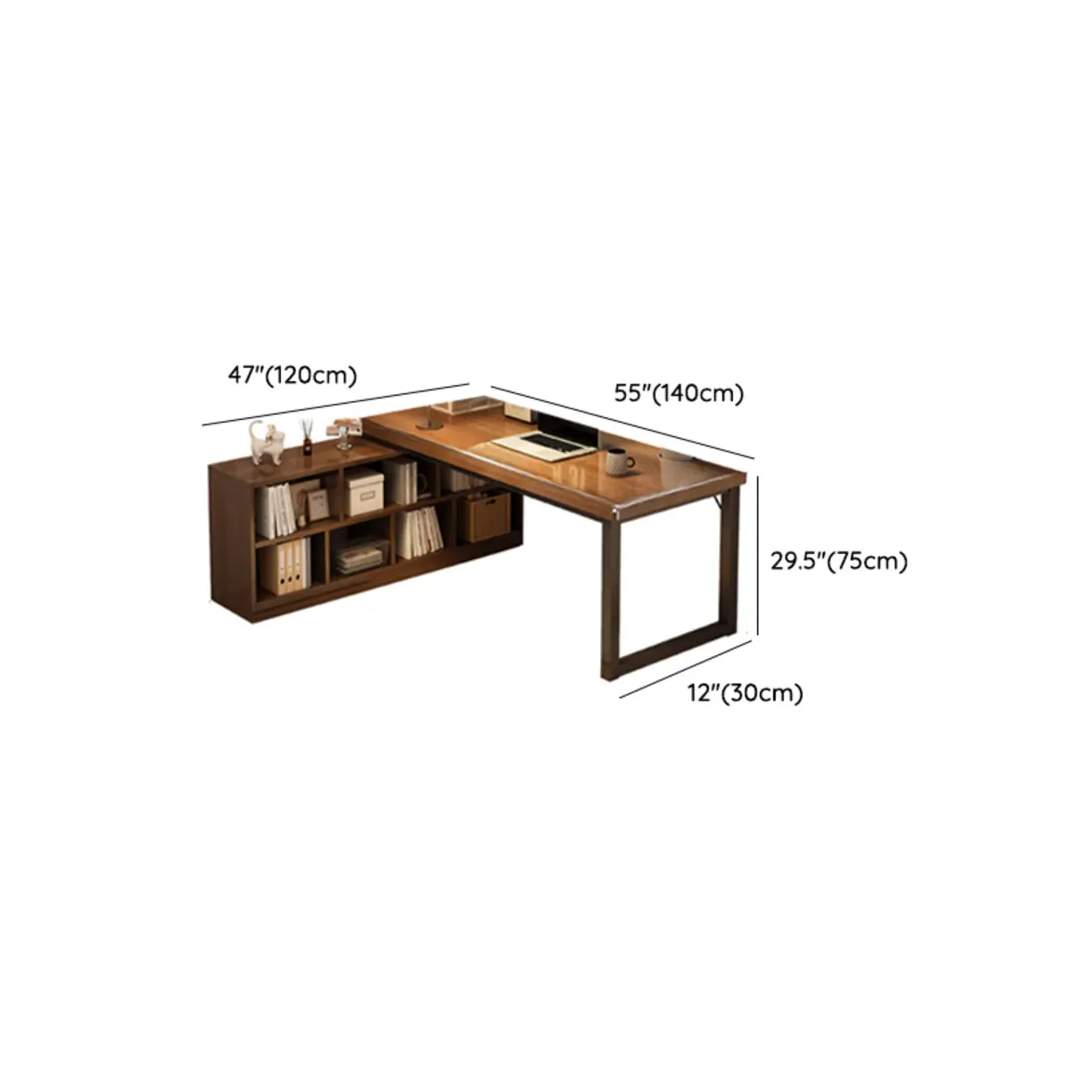 Brown Wooden Exterior Shelf L-Shaped Writing Desk Image - 14