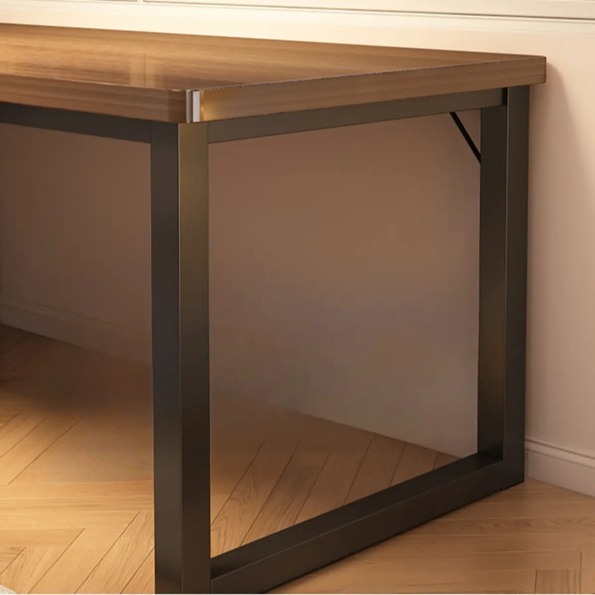 Brown Wooden Exterior Shelf L-Shaped Writing Desk Image - 8