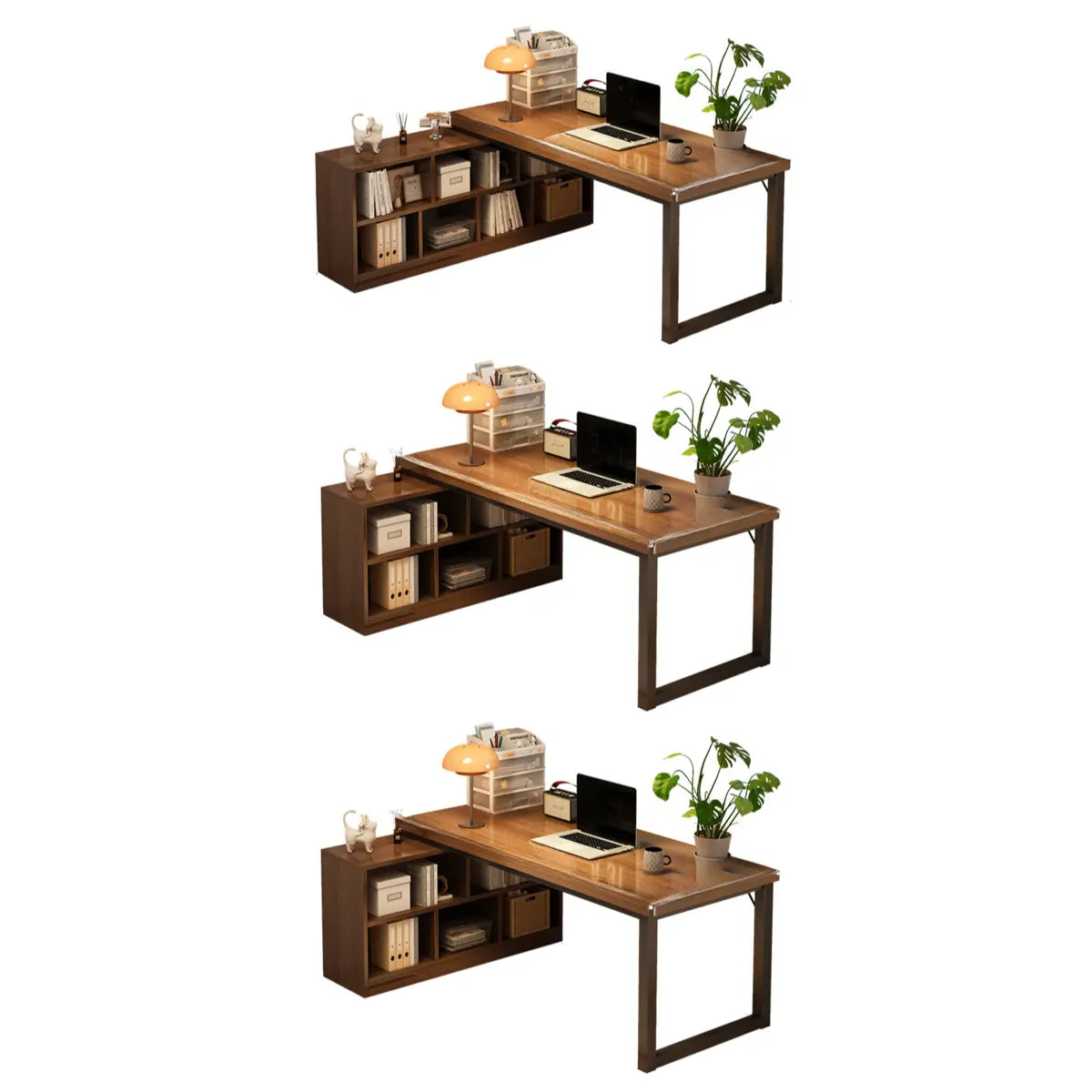 Brown Wooden Exterior Shelf L-Shaped Writing Desk Image - 9
