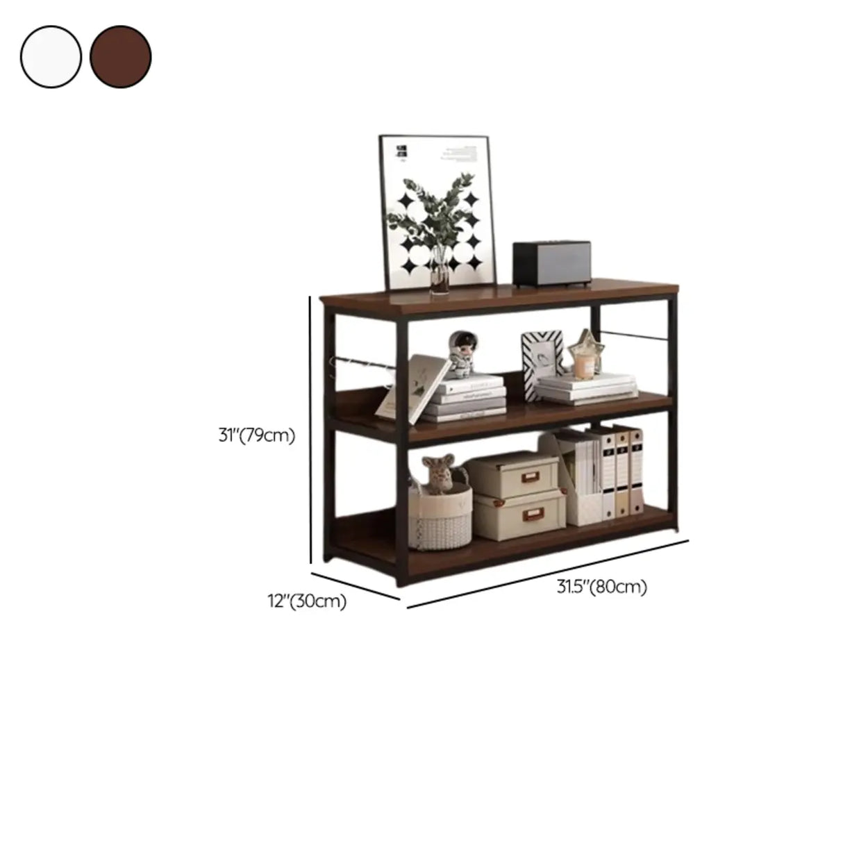 Brown Wooden Rectangle Open Metal Frame Wide Bookcase