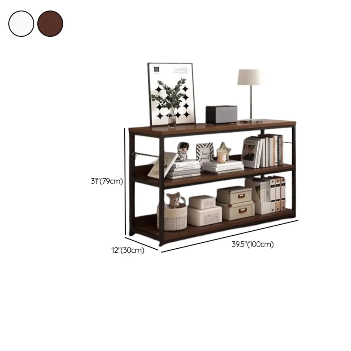 Brown Wooden Rectangle Open Metal Frame Wide Bookcase Image - 29