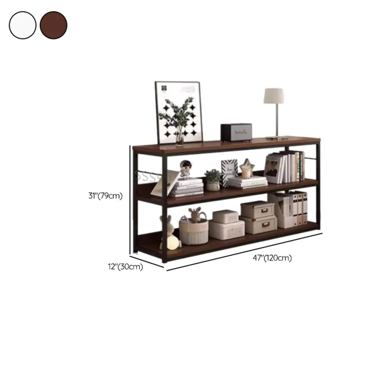 Brown Wooden Rectangle Open Metal Frame Wide Bookcase Image - 30
