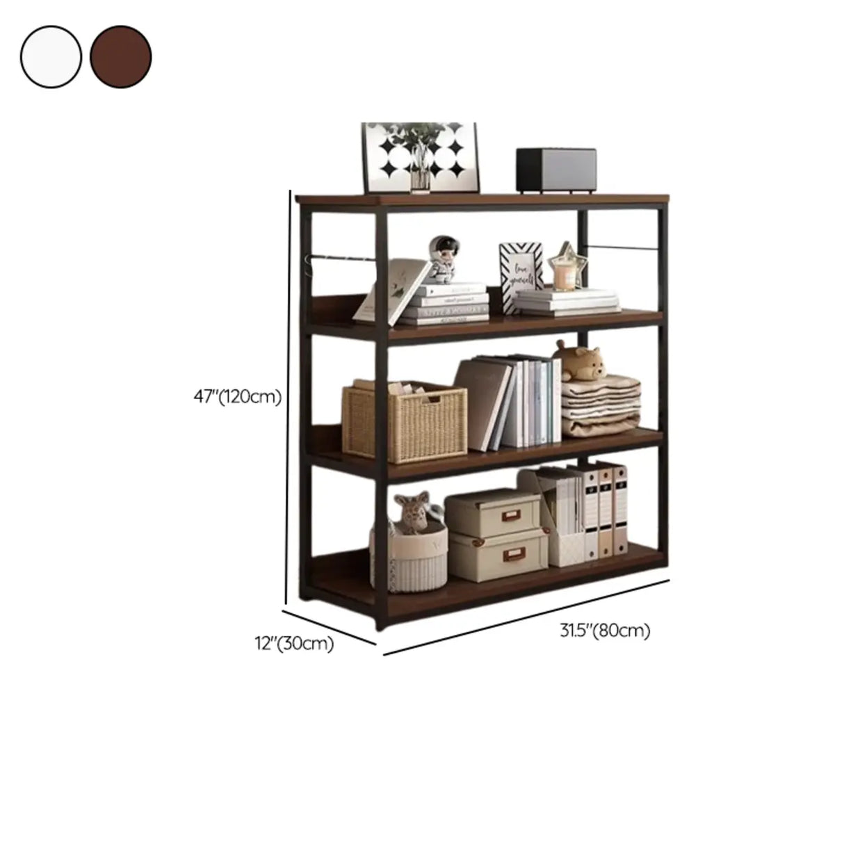 Brown Wooden Rectangle Open Metal Frame Wide Bookcase Image - 31