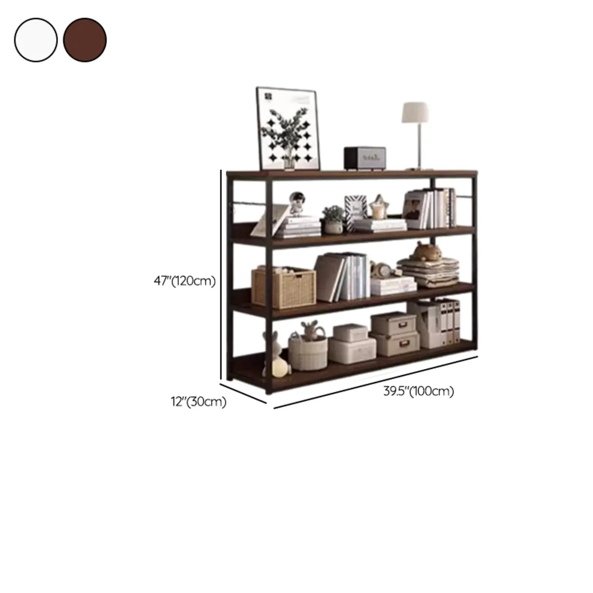 Brown Wooden Rectangle Open Metal Frame Wide Bookcase Image - 32