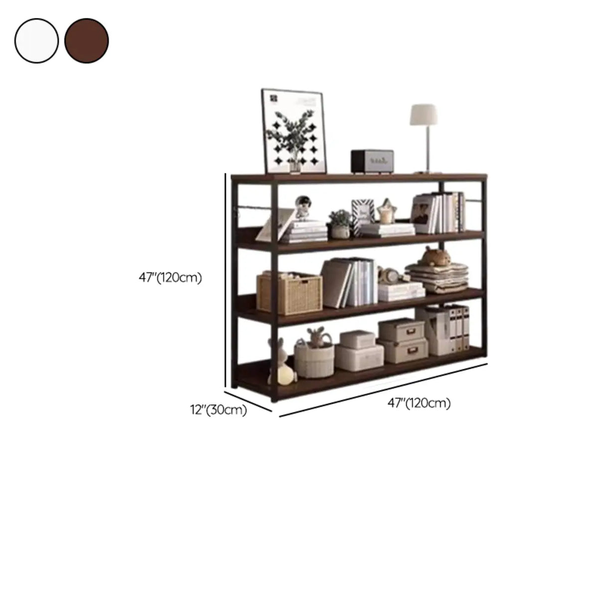 Brown Wooden Rectangle Open Metal Frame Wide Bookcase Image - 33