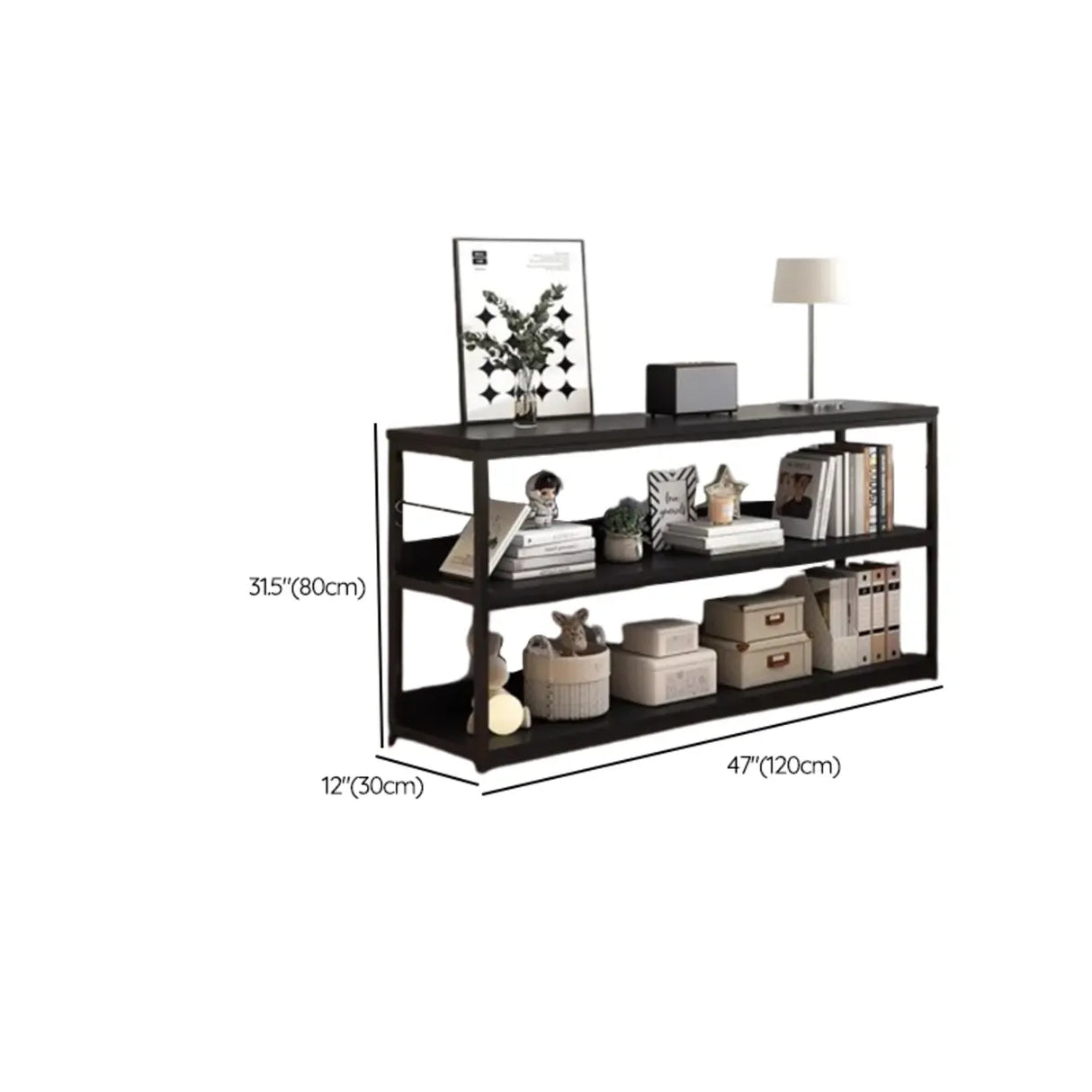 Brown Wooden Rectangle Open Metal Frame Wide Bookcase Image - 34