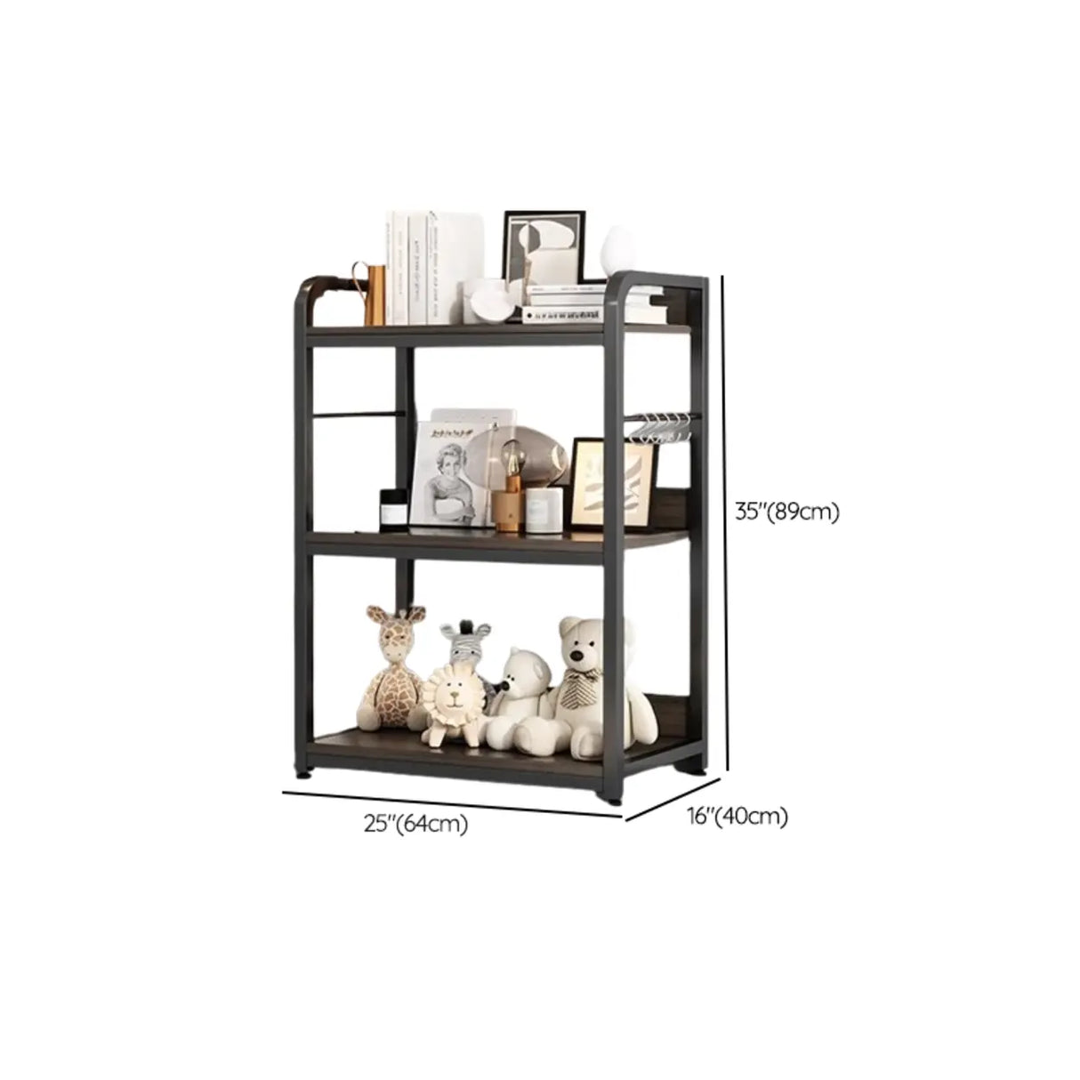 Brown Wooden Rectangle Open Metal Frame Wide Bookcase Image - 35