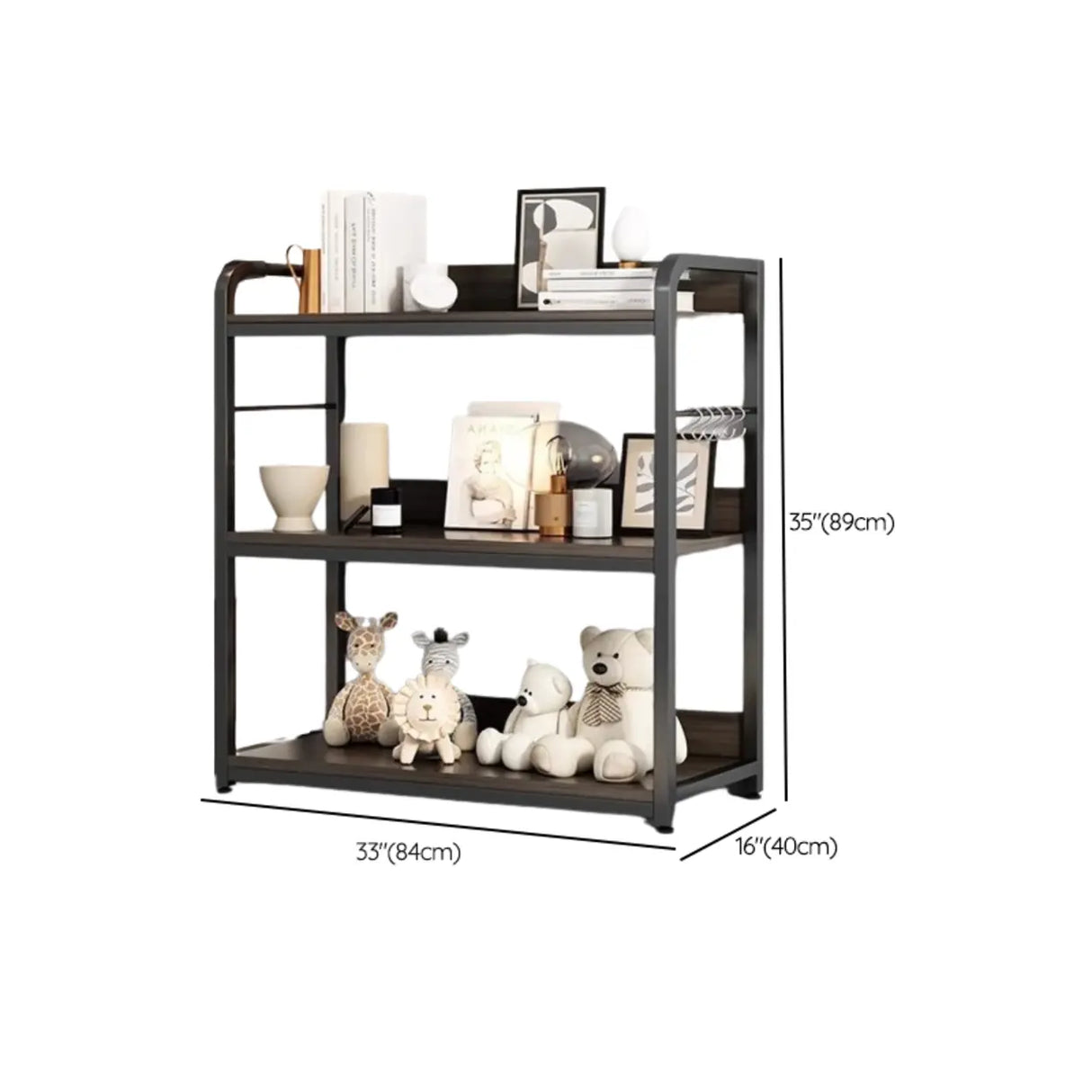 Brown Wooden Rectangle Open Metal Frame Wide Bookcase Image - 36