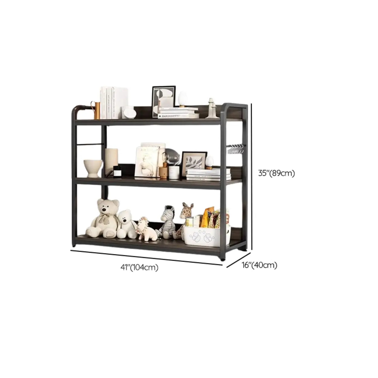 Brown Wooden Rectangle Open Metal Frame Wide Bookcase Image - 37