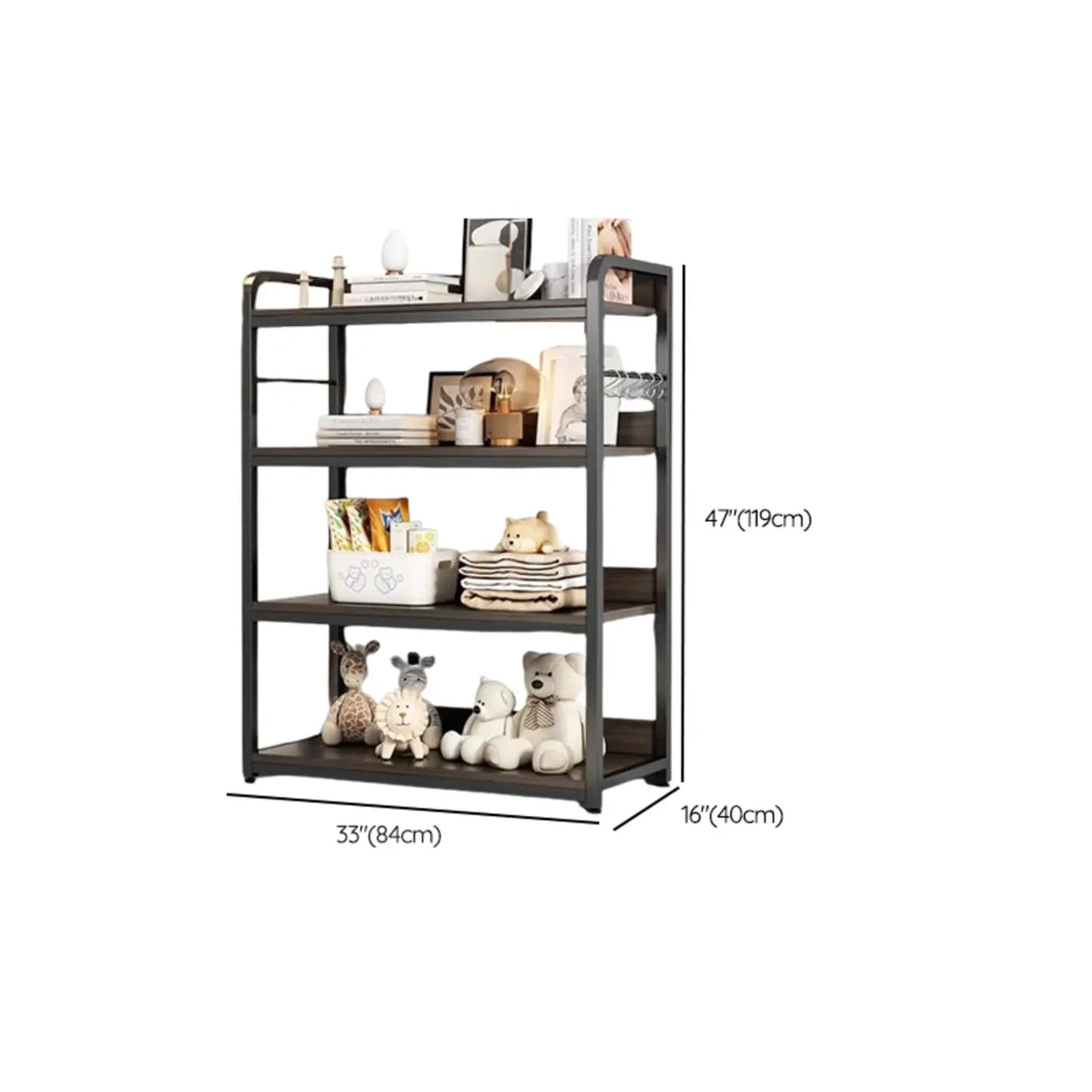 Brown Wooden Rectangle Open Metal Frame Wide Bookcase Image - 38