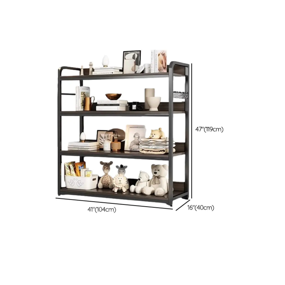 Brown Wooden Rectangle Open Metal Frame Wide Bookcase Image - 39