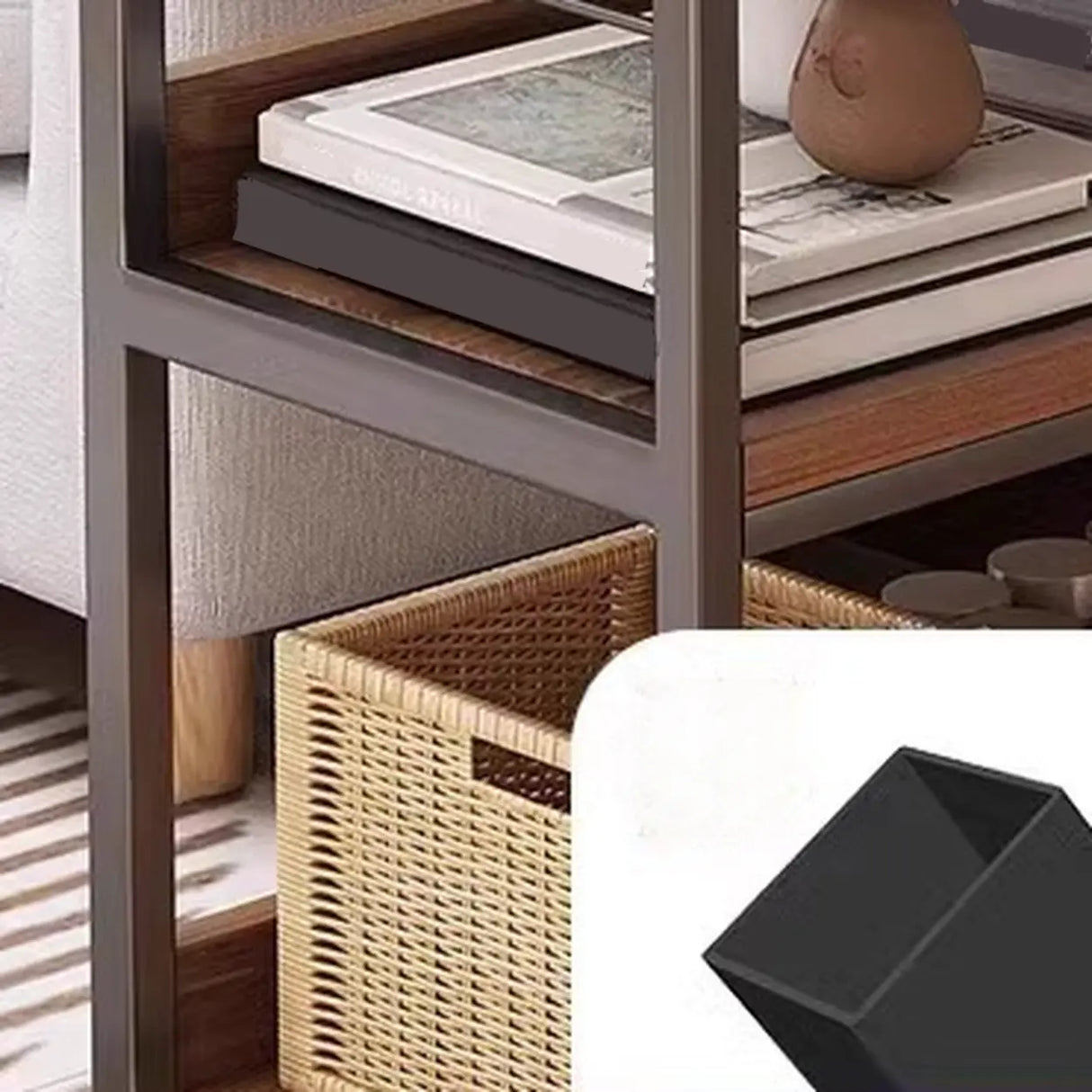 Brown Wooden Rectangle Open Metal Frame Wide Bookcase Image - 4