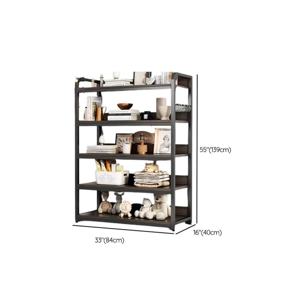 Brown Wooden Rectangle Open Metal Frame Wide Bookcase Image - 40