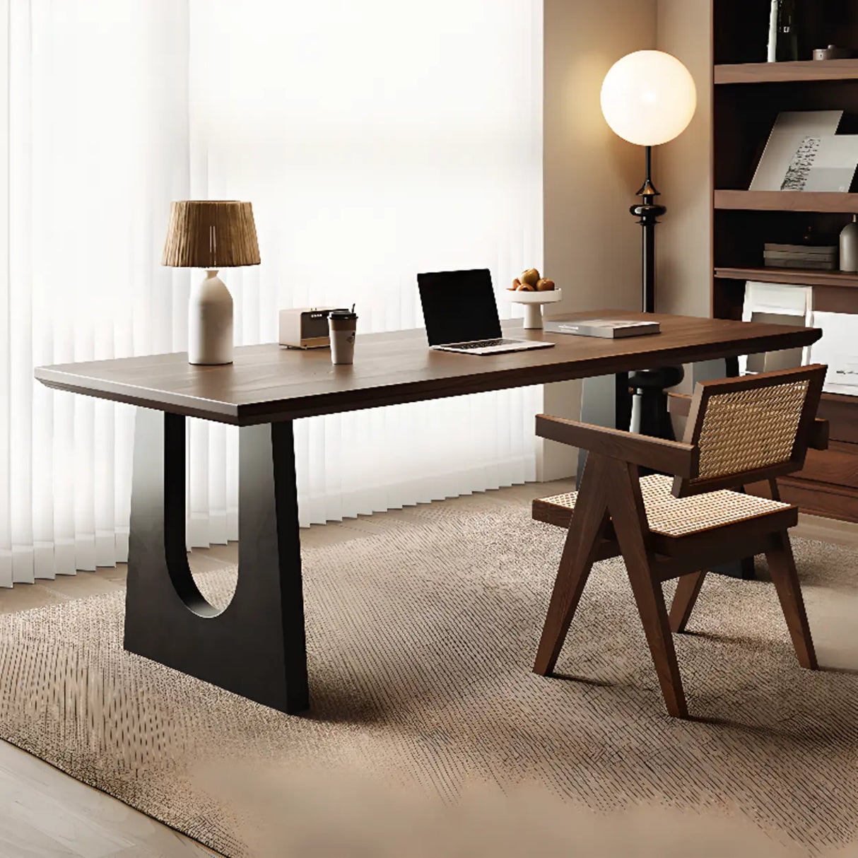 Brown Wooden Rectangular Home Office Writing Desk Image - 1