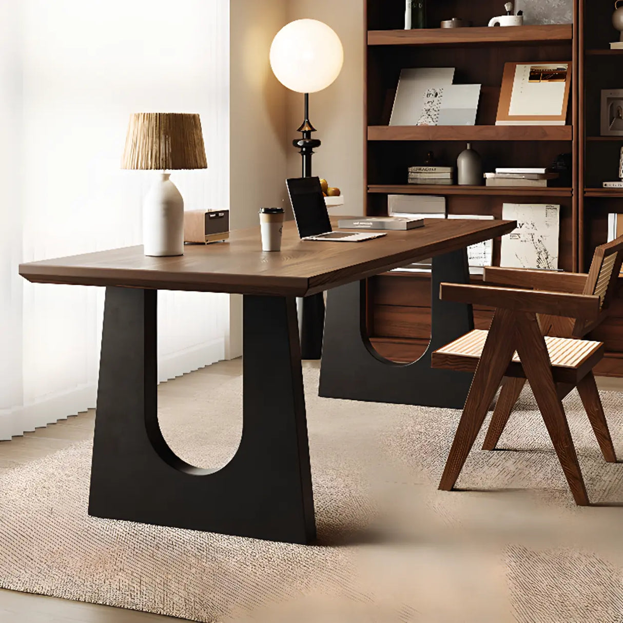 Brown Wooden Rectangular Home Office Writing Desk Image - 3