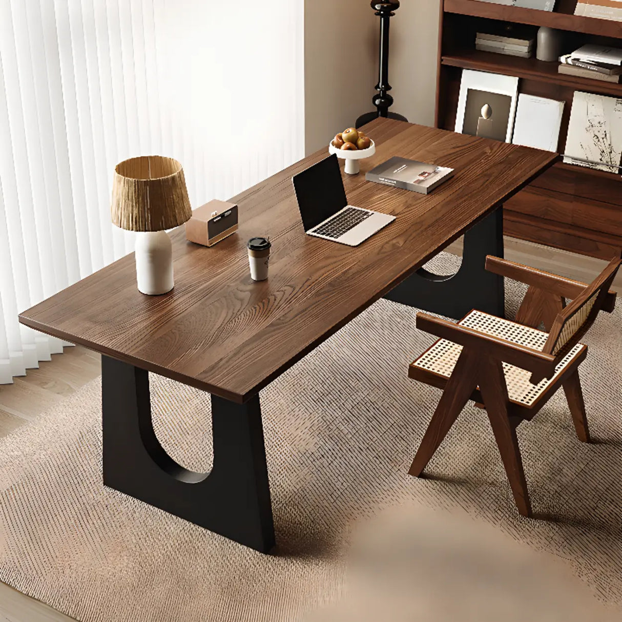 Brown Wooden Rectangular Home Office Writing Desk Image - 4