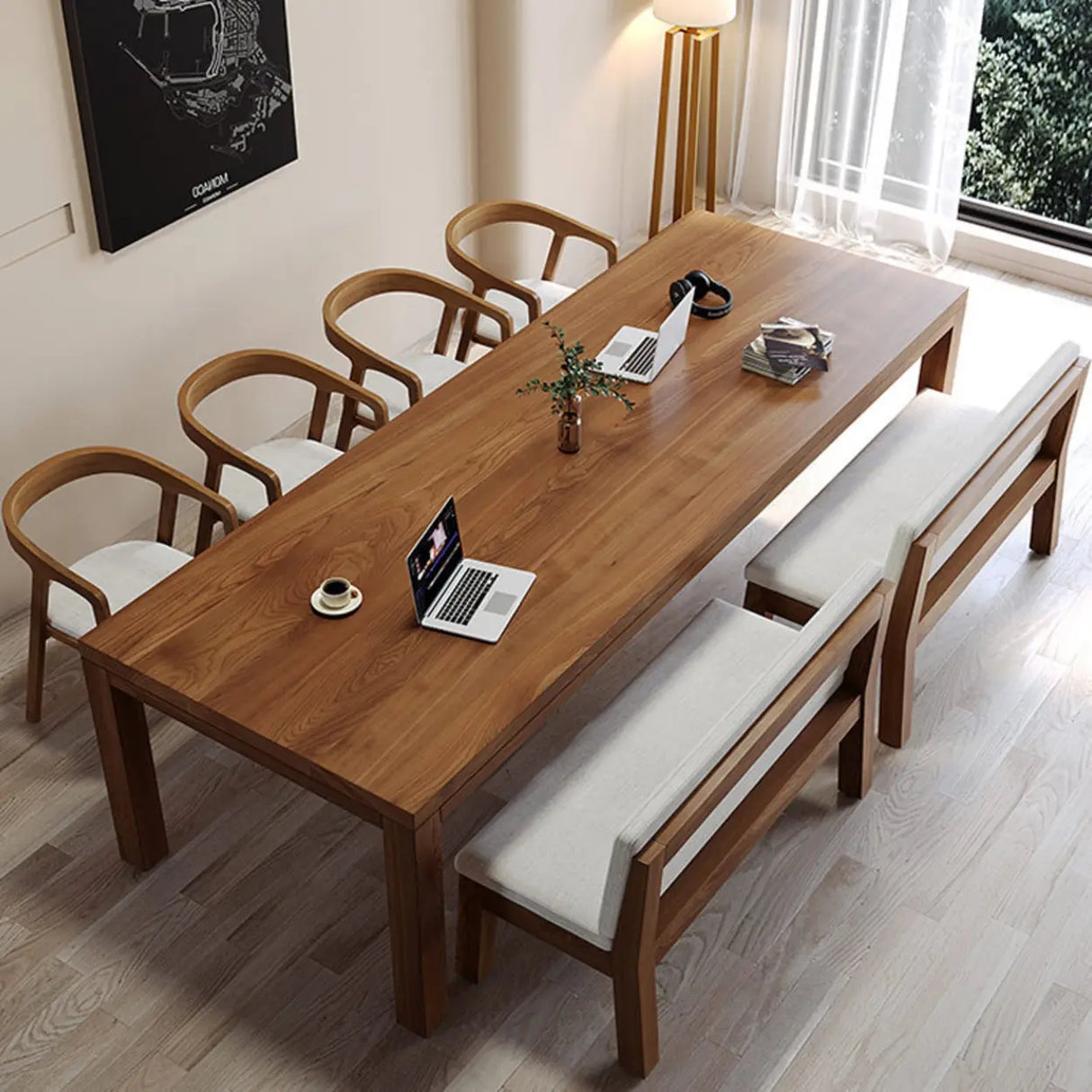 Brown Wooden Rectangular Writing Desk for Eight Image - 3