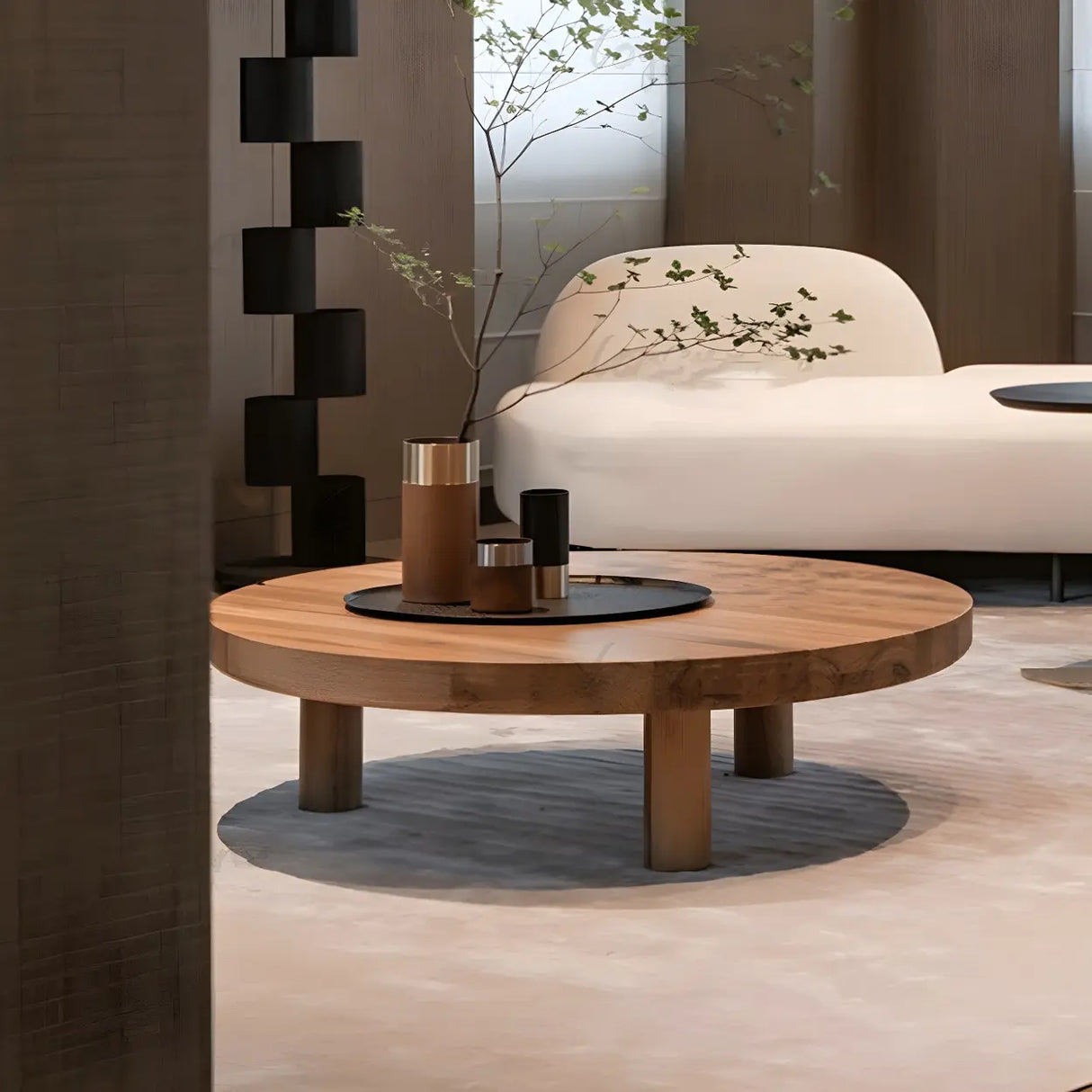 Brown Wooden Round Coffee Table with Three Legs Image - 2