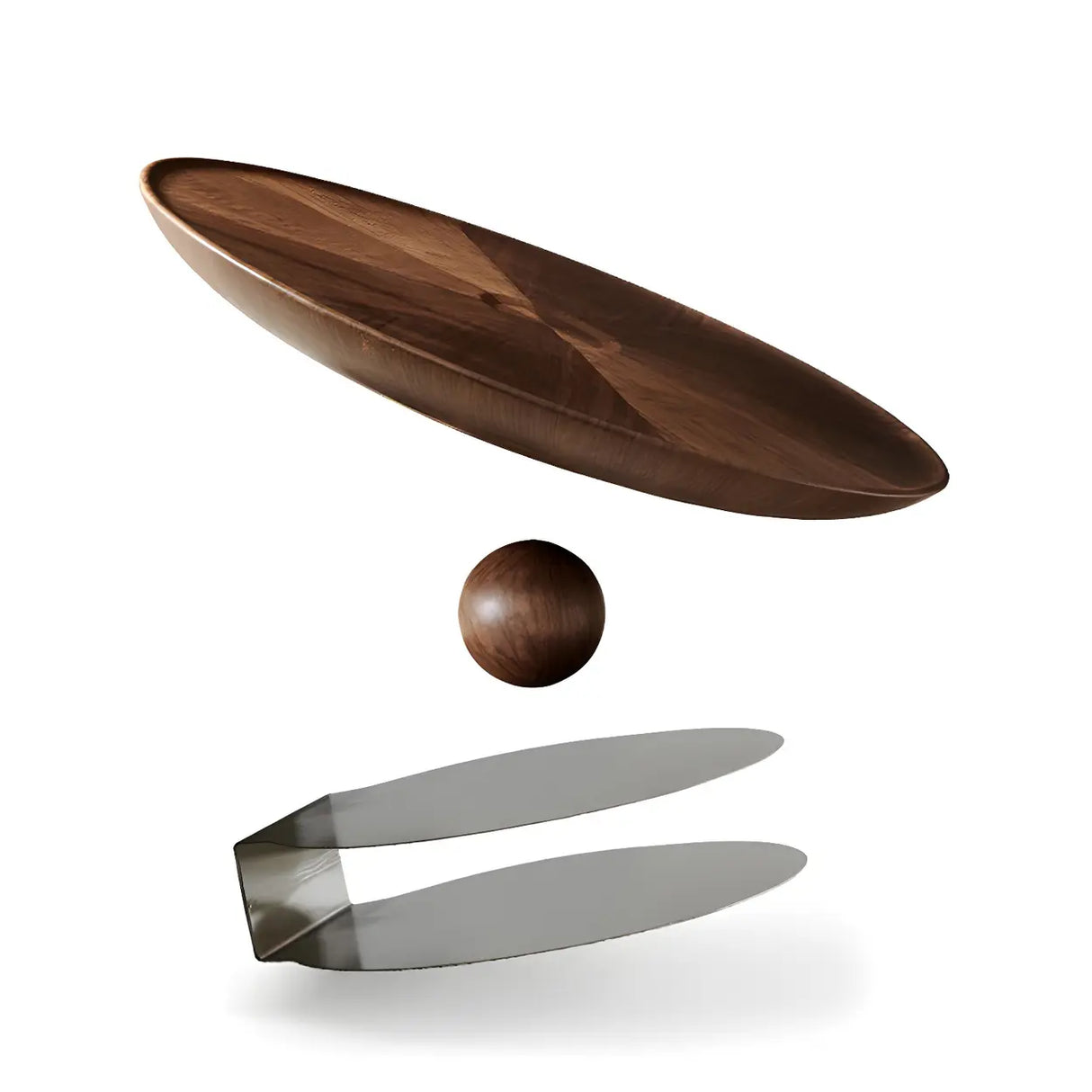 Brown Wooden Tray Top Steel Base Round Coffee Table Image - 13