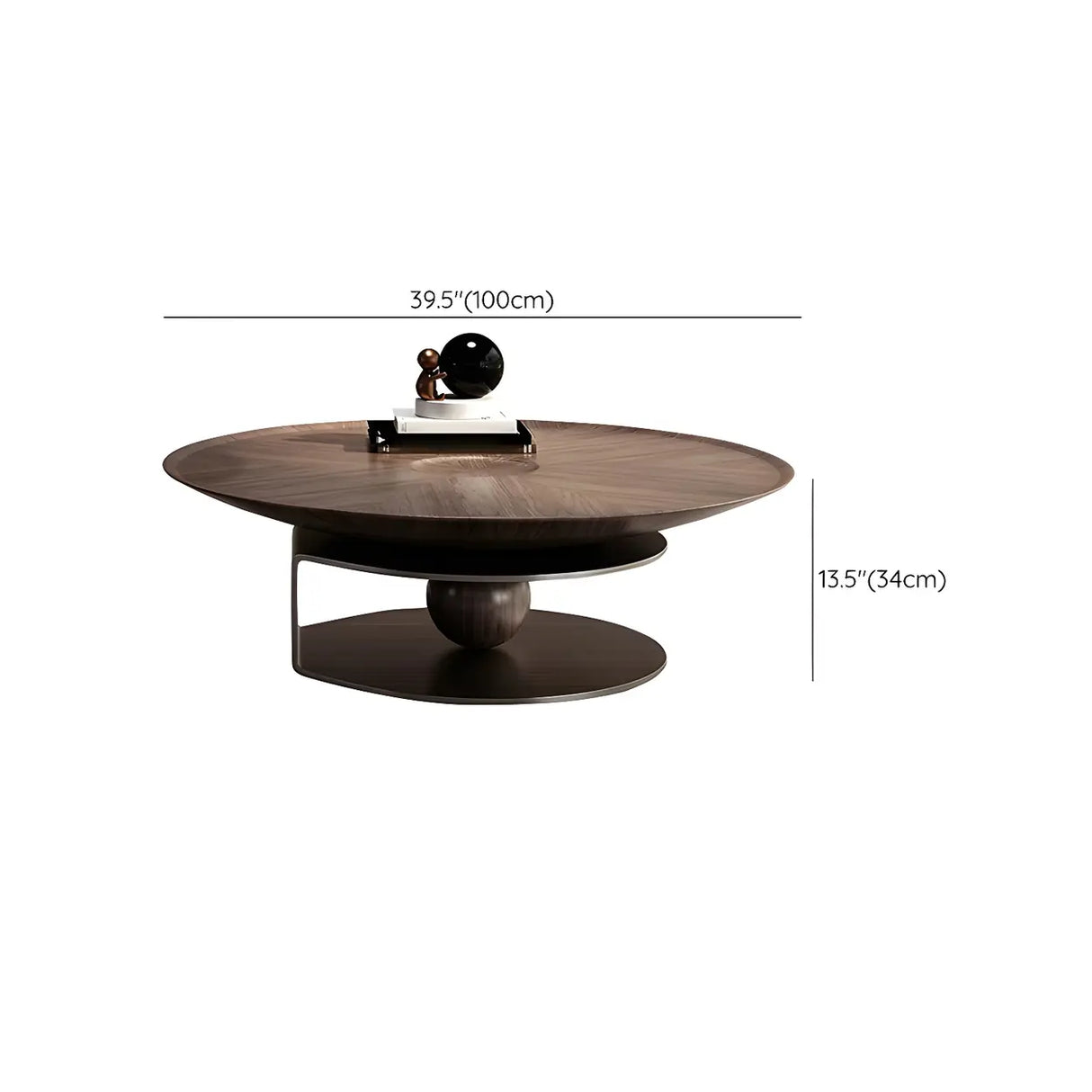 Brown Wooden Tray Top Steel Base Round Coffee Table Image - 28