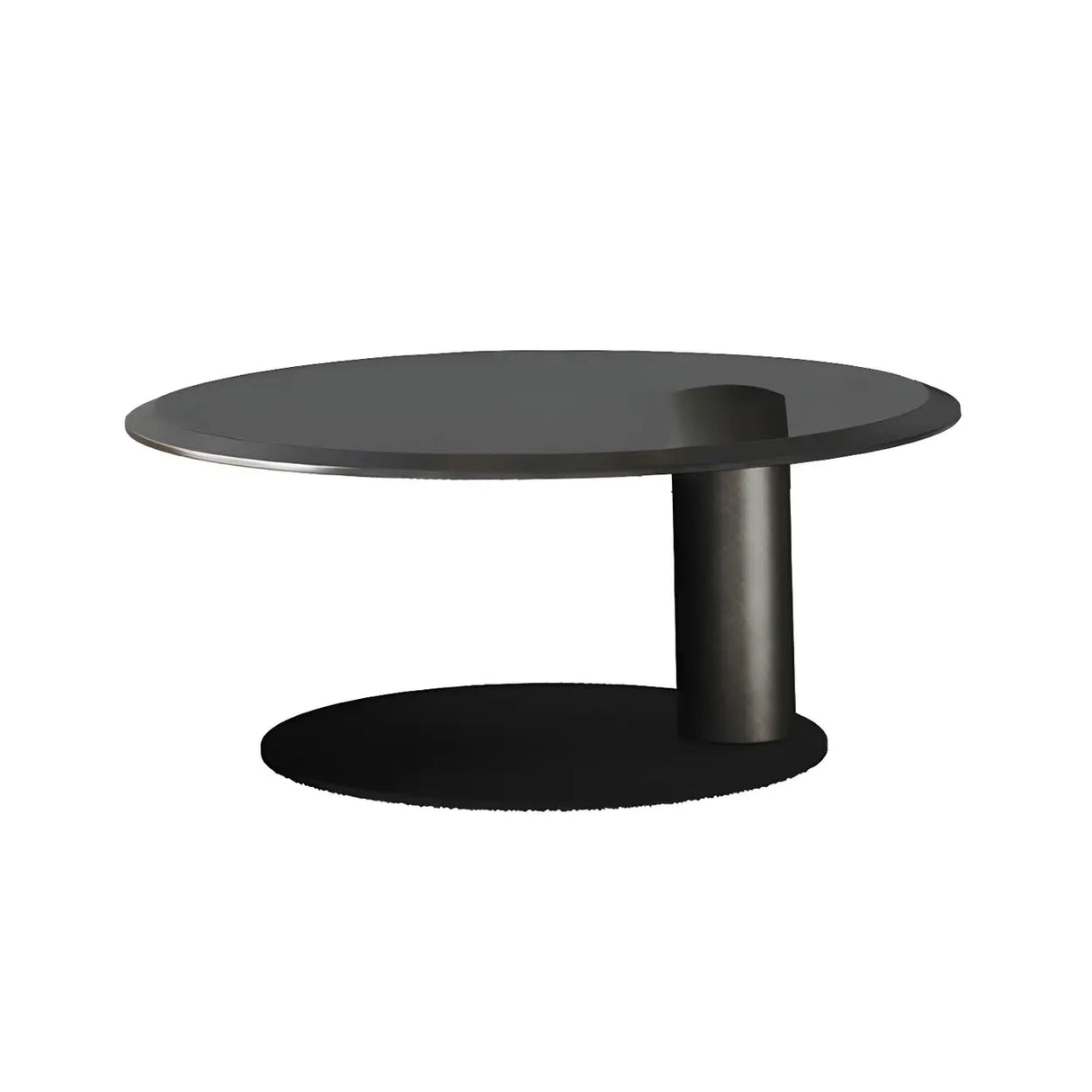 Brown Wooden Tray Top Steel Base Round Coffee Table Image - 3