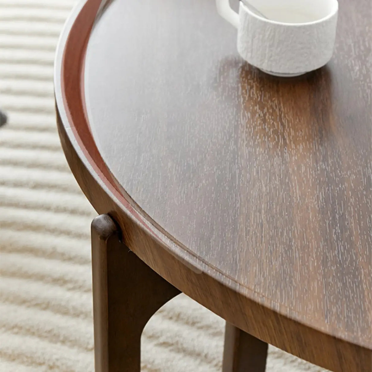 Brown Wooden Tray Top Three Leg Round Coffee Table Image - 11