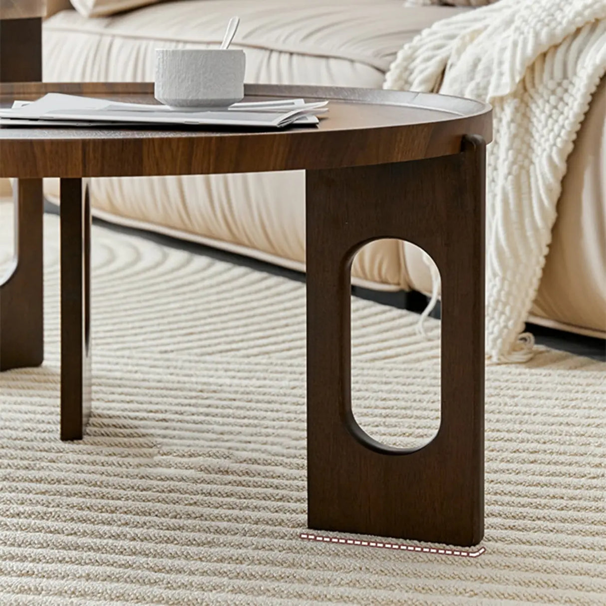 Brown Wooden Tray Top Three Leg Round Coffee Table Image - 12