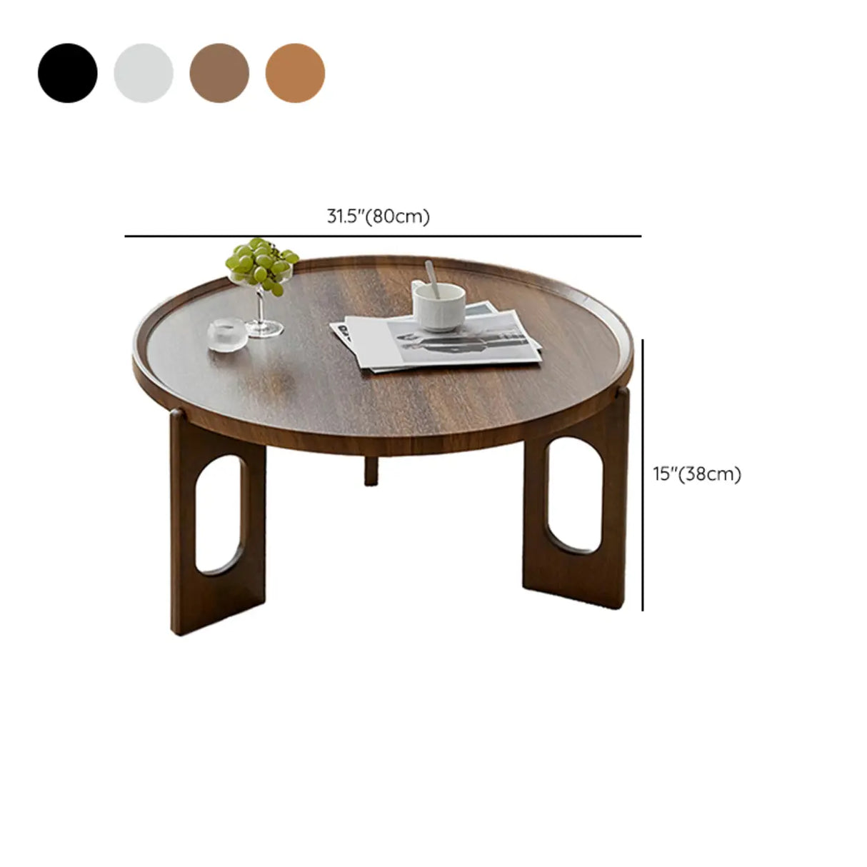 Brown Wooden Tray Top Three Leg Round Coffee Table Image - 19