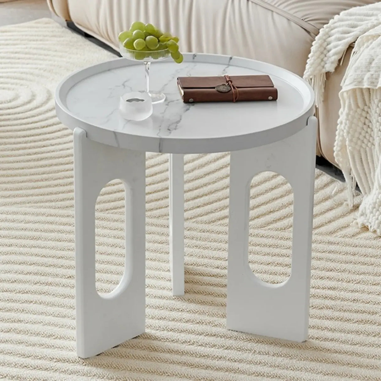 Brown Wooden Tray Top Three Leg Round Coffee Table Image - 5