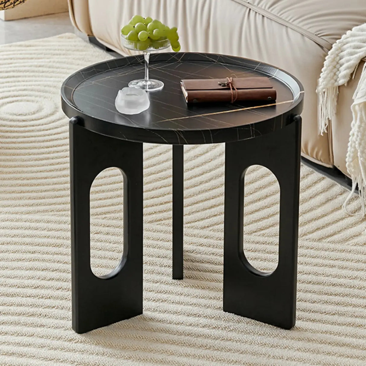 Brown Wooden Tray Top Three Leg Round Coffee Table Image - 8