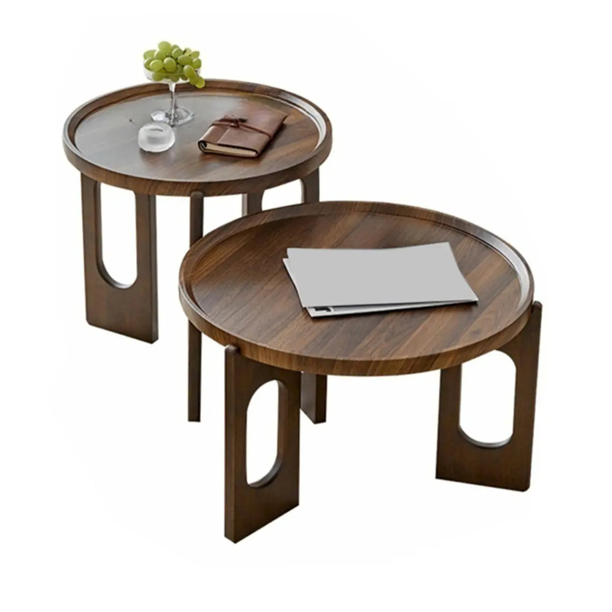 Brown Wooden Tray Top Three Leg Round Coffee Table Image - 9