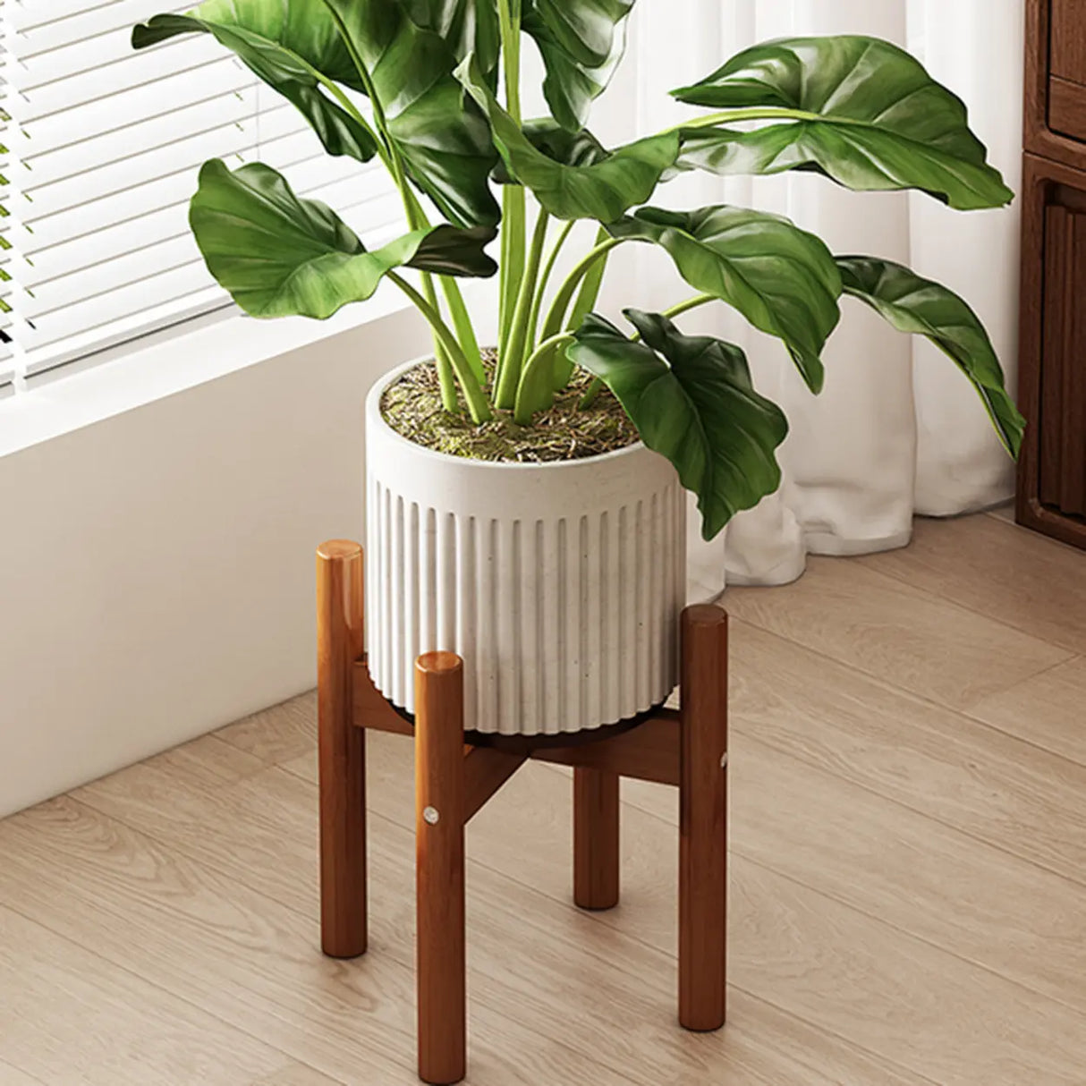 Brown Wooden Waterproof H Shape Small Plant Stands Image - 11