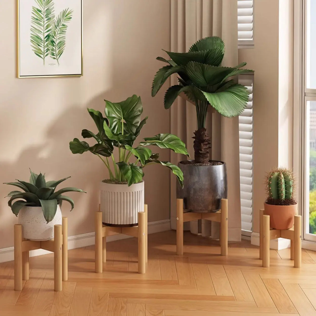 Brown Wooden Waterproof H Shape Small Plant Stands Image - 4