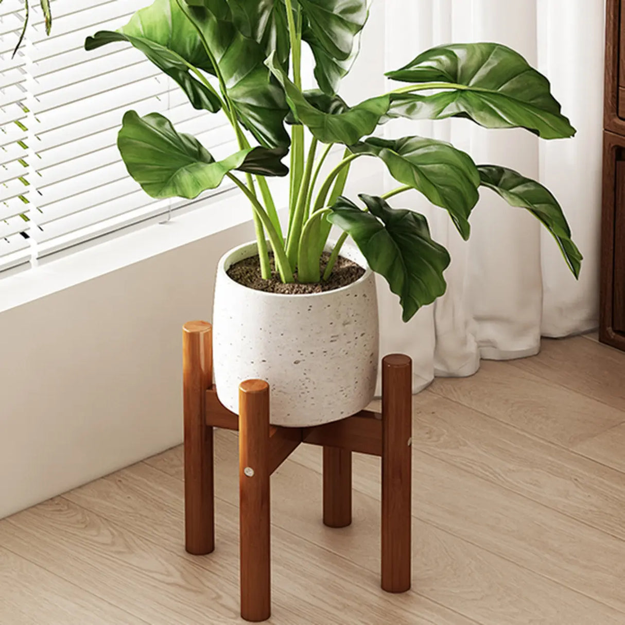 Brown Wooden Waterproof H Shape Small Plant Stands Image - 5