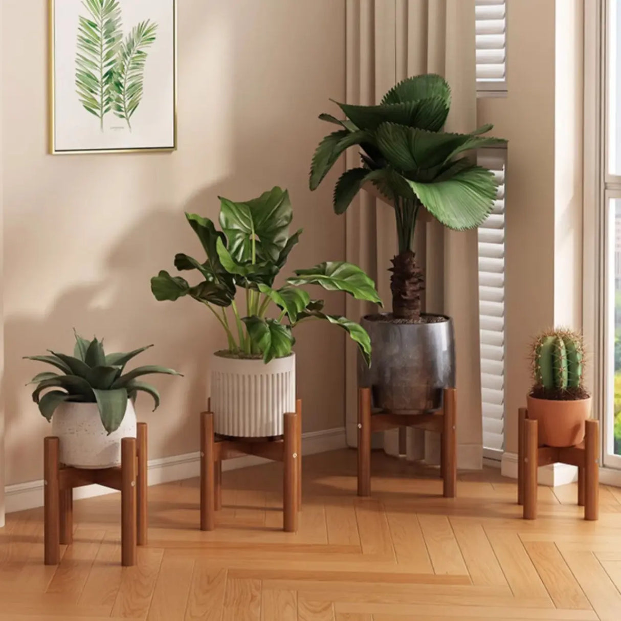 Brown Wooden Waterproof H Shape Small Plant Stands Image - 6