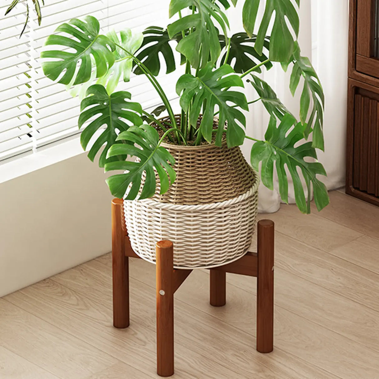 Brown Wooden Waterproof H Shape Small Plant Stands Image - 7
