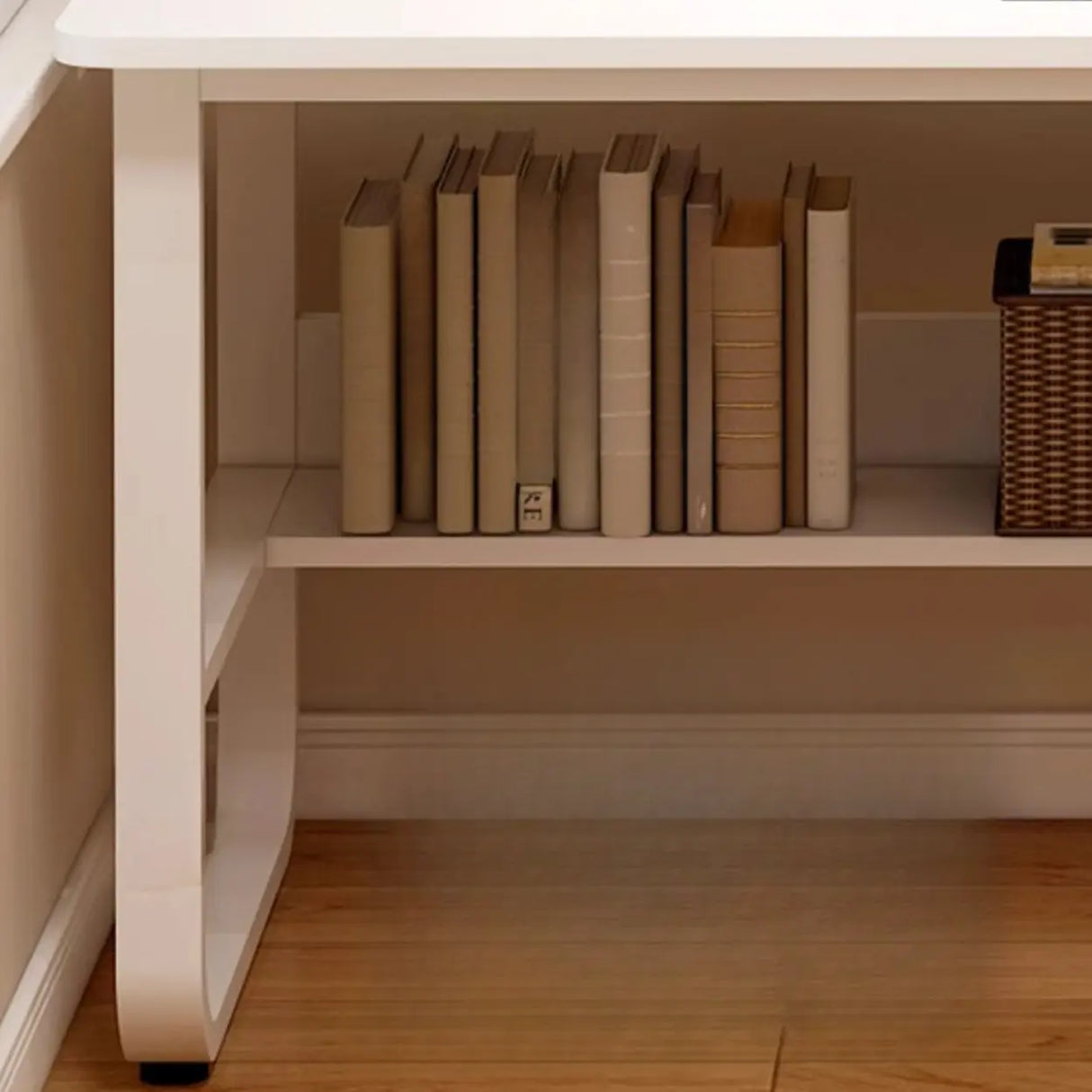 Brown Wooden Writing Desk with Drawers and Shelves Image - 4