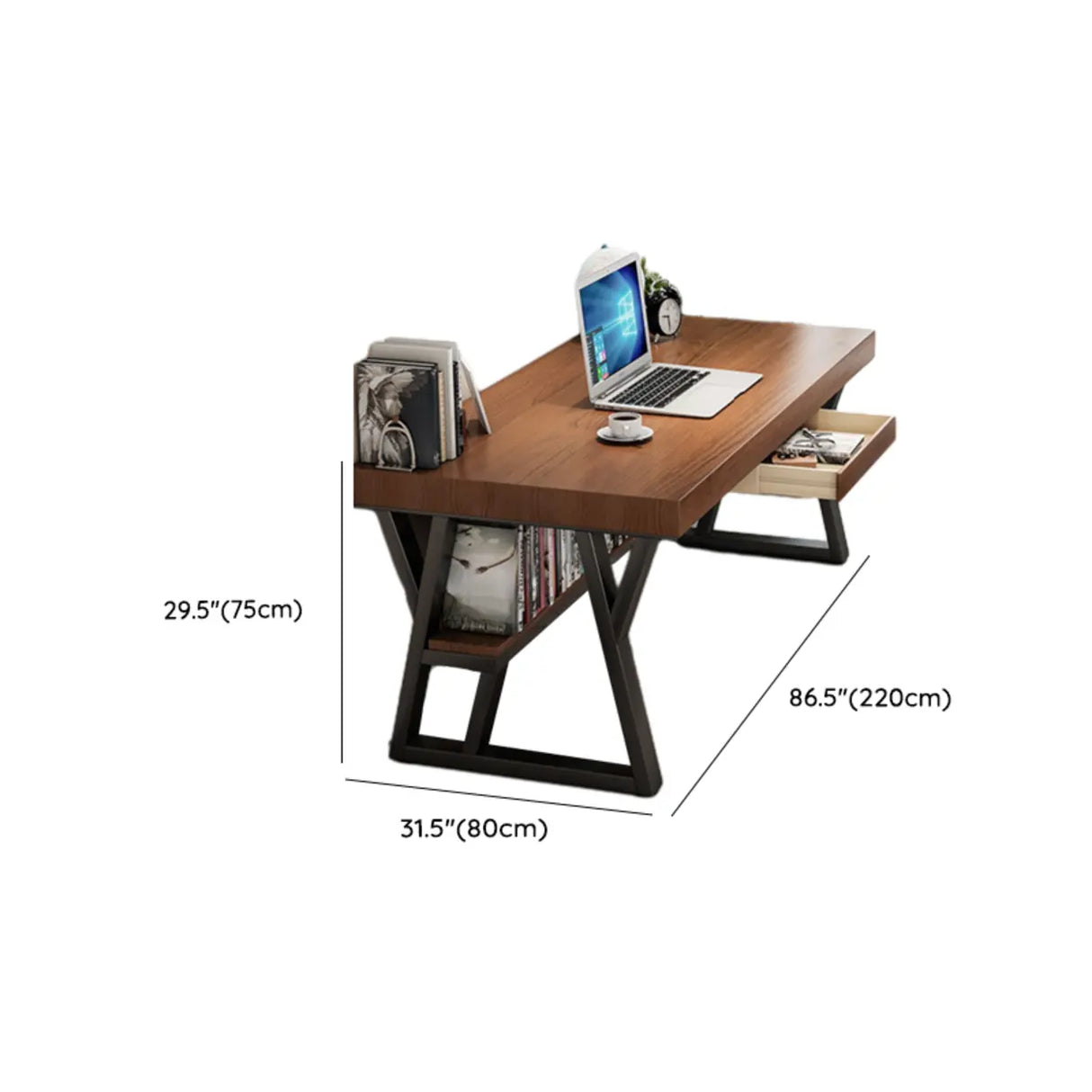 Brown Wooden Writing Desk with Shelves and Drawers Image - 34