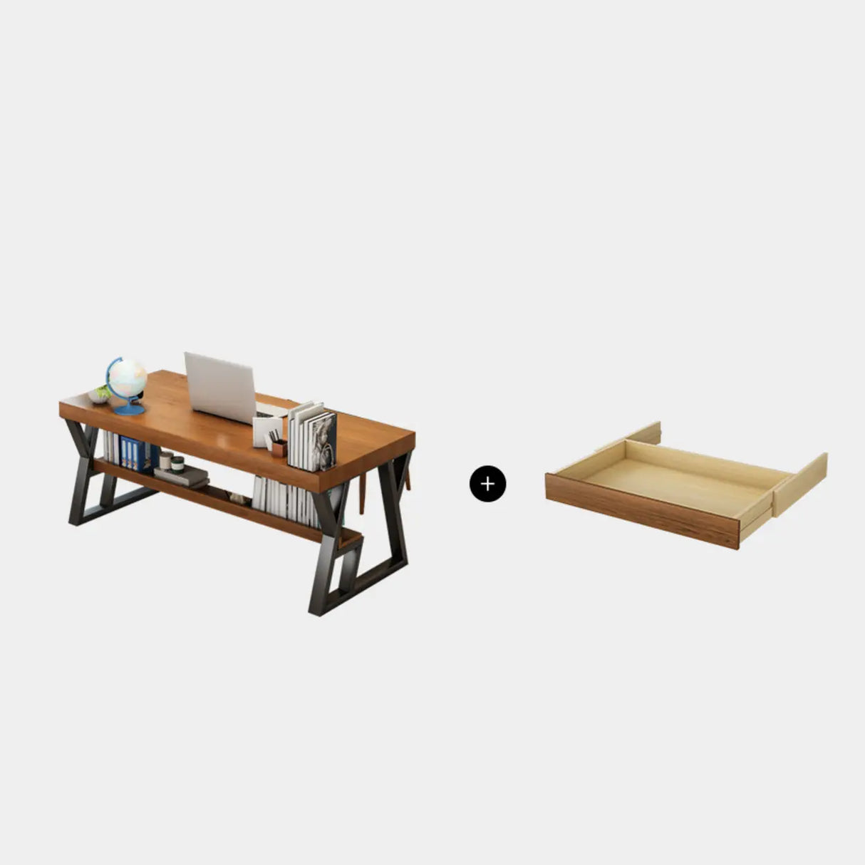 Brown Wooden Writing Desk with Shelves and Drawers Image - 4