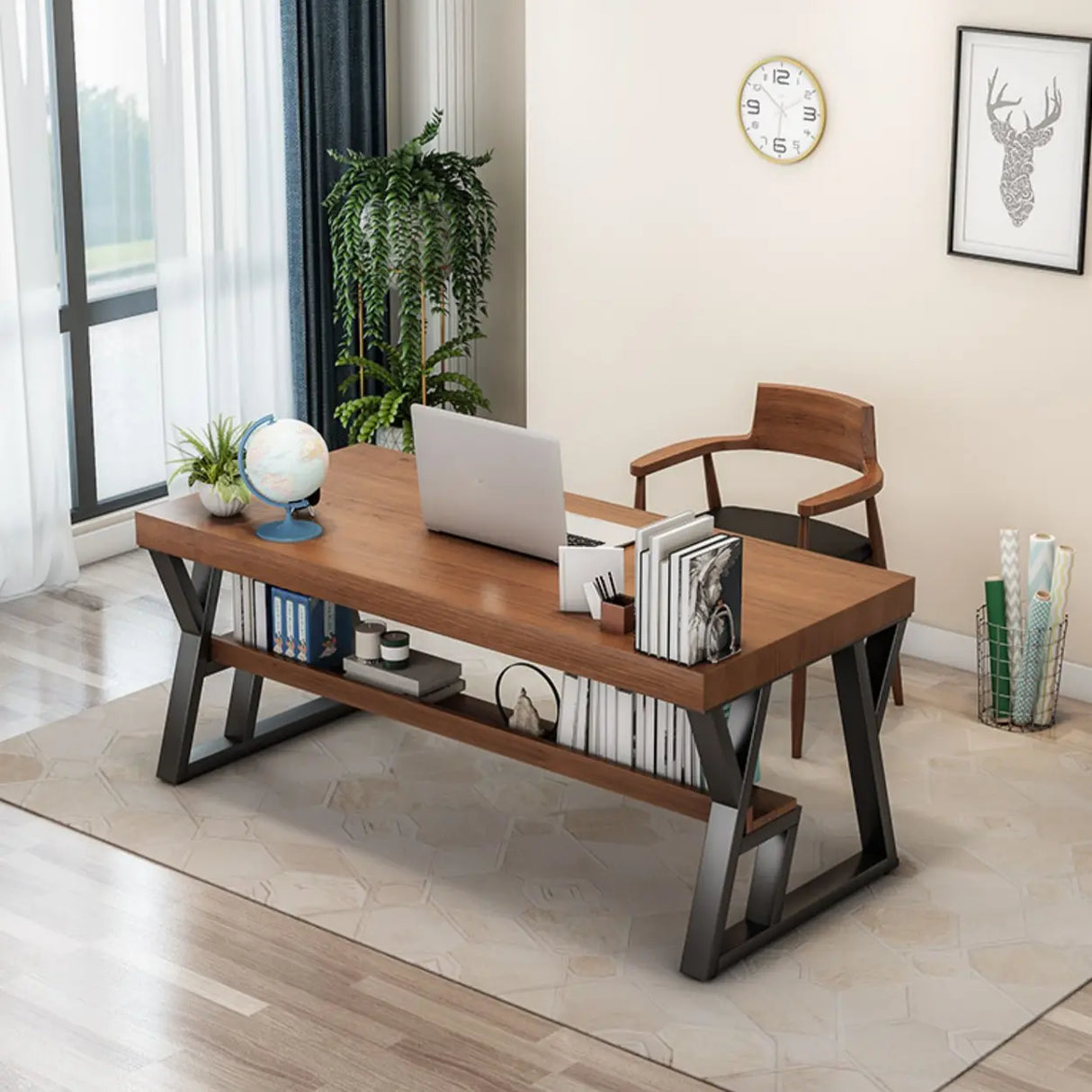 Brown Wooden Writing Desk with Shelves and Drawers Image - 5