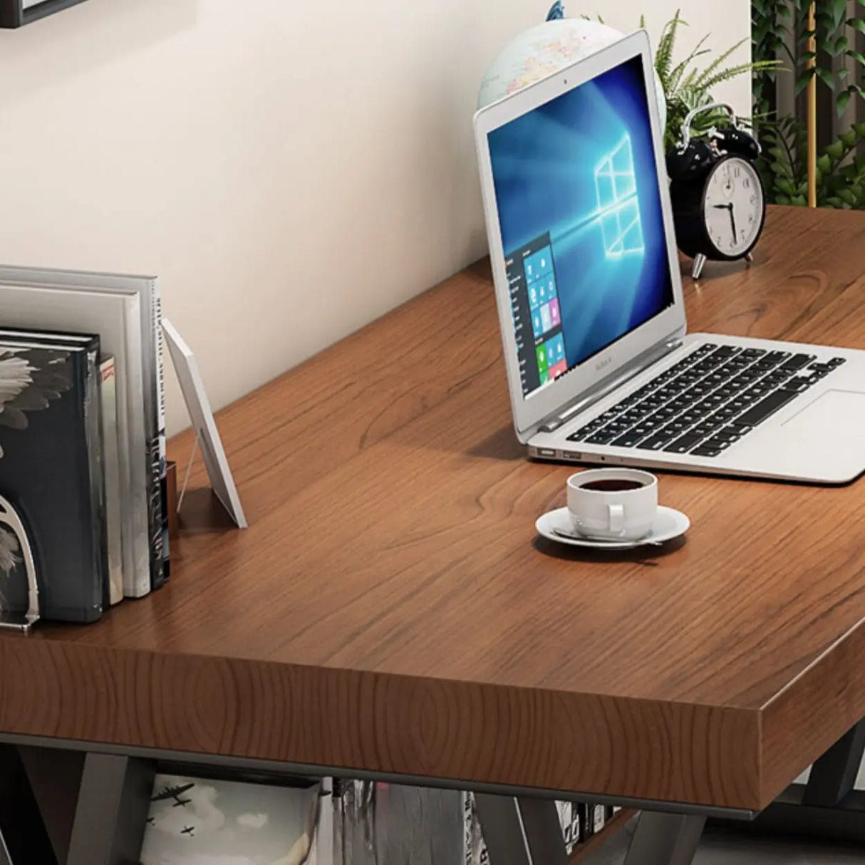 Brown Wooden Writing Desk with Shelves and Drawers Image - 9