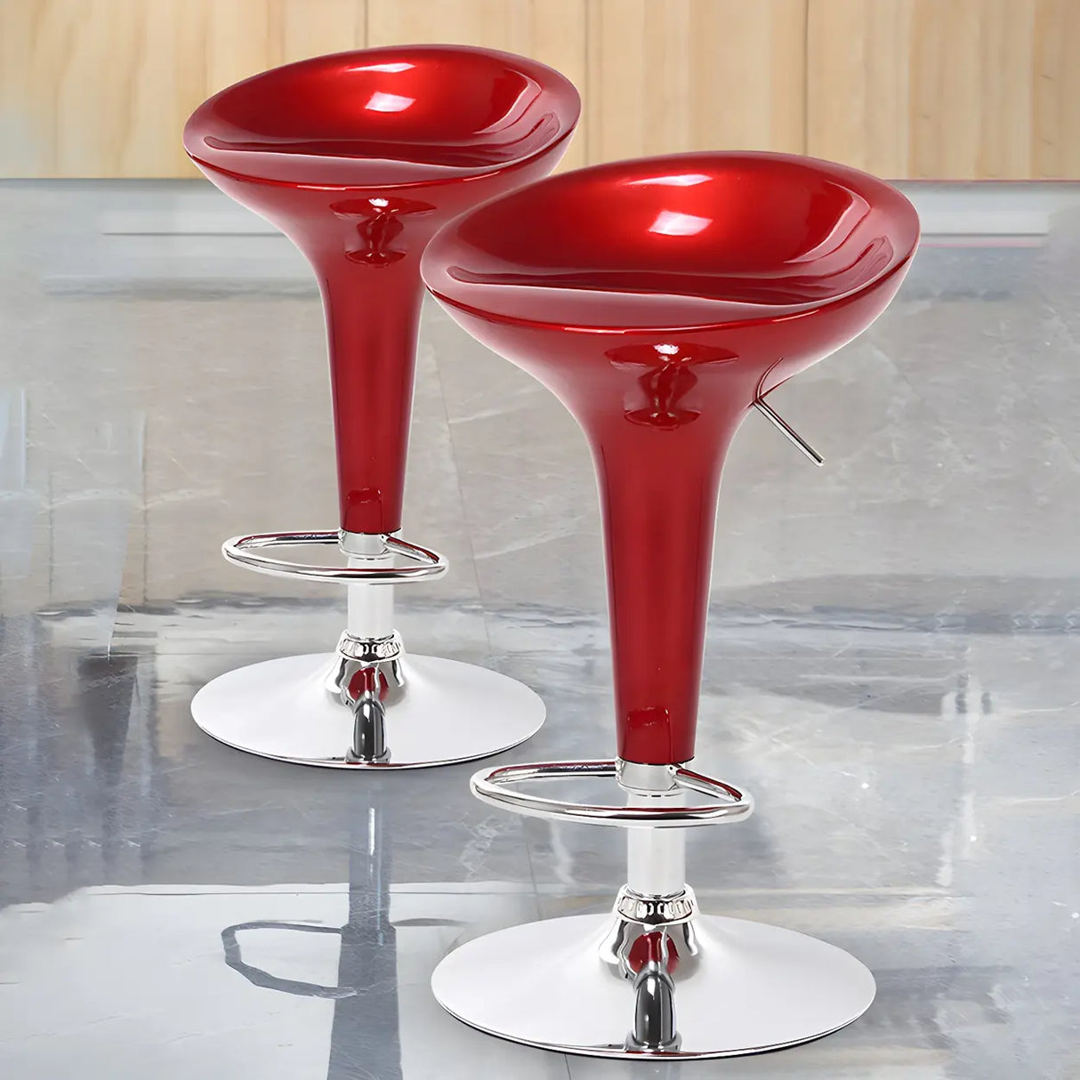 Bucket Chrome Adjustable Swivel Pedestal Bar Stool Image - 16