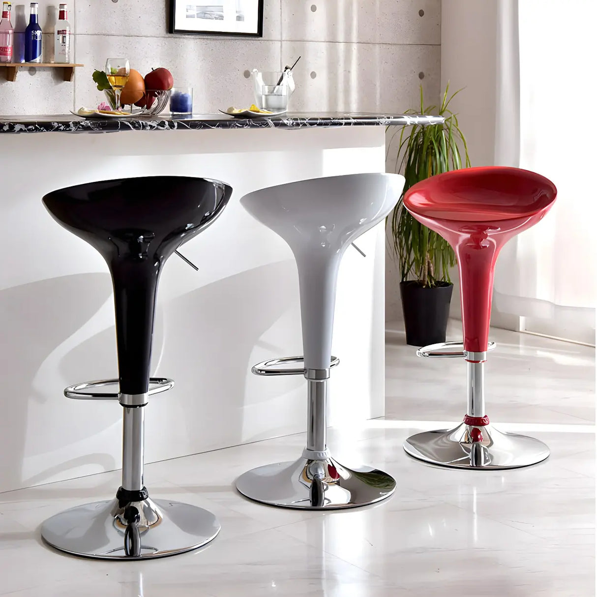 Bucket Chrome Adjustable Swivel Pedestal Bar Stool Image - 4