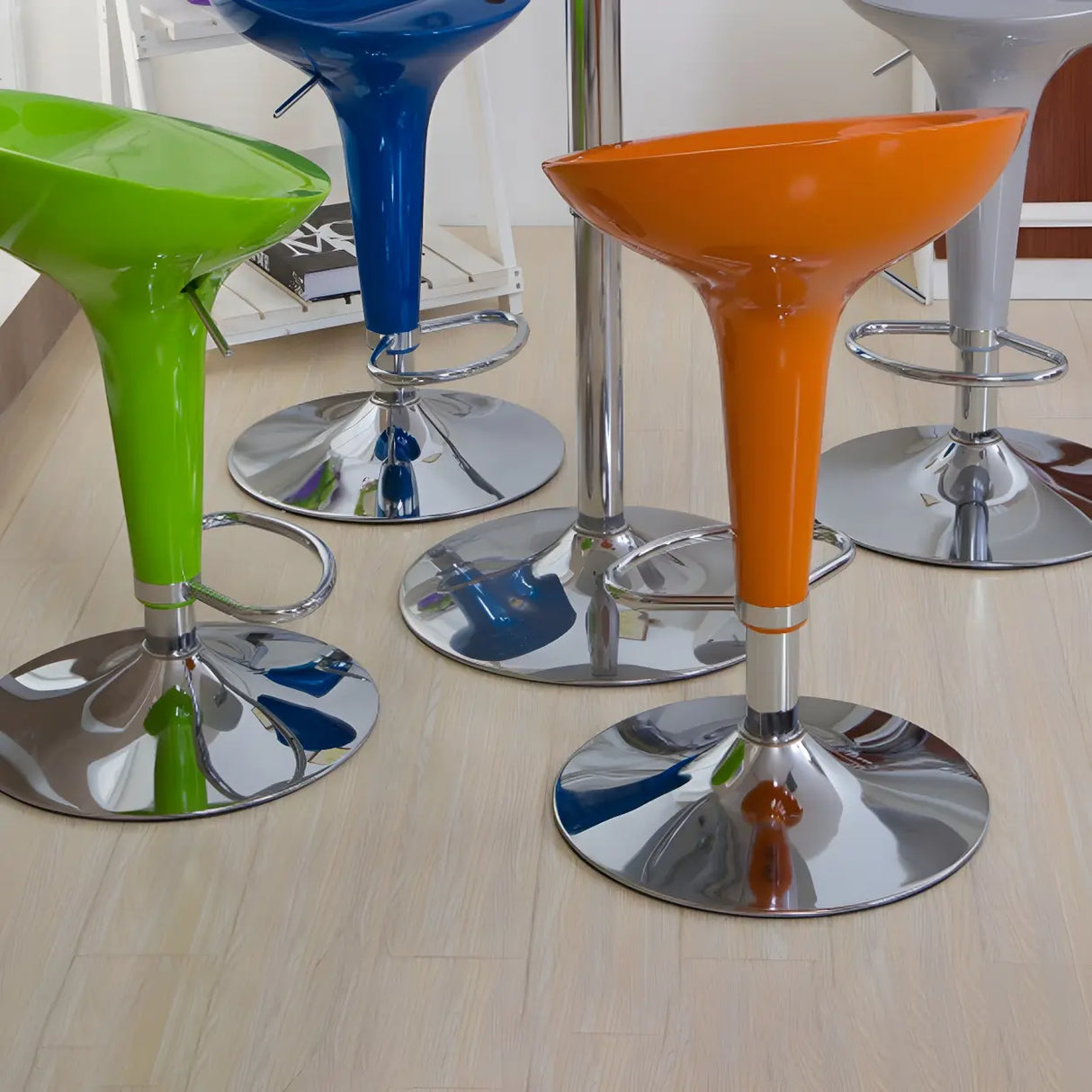 Bucket Chrome Adjustable Swivel Pedestal Bar Stool Image - 6